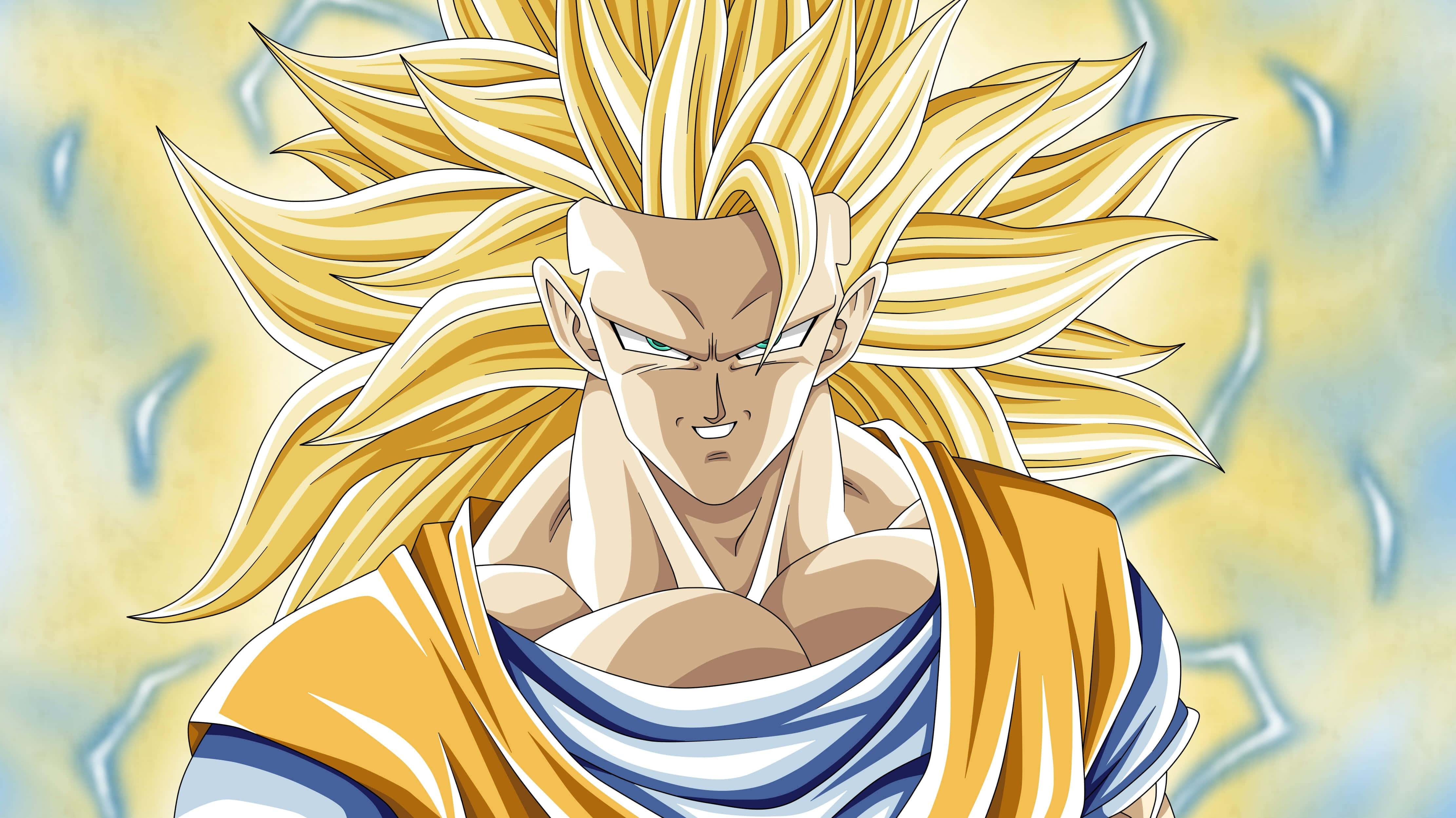 Vegeta Super Saiyan 3, spiky golden hair, intense green eyes, 4K Desktop Wallpaper