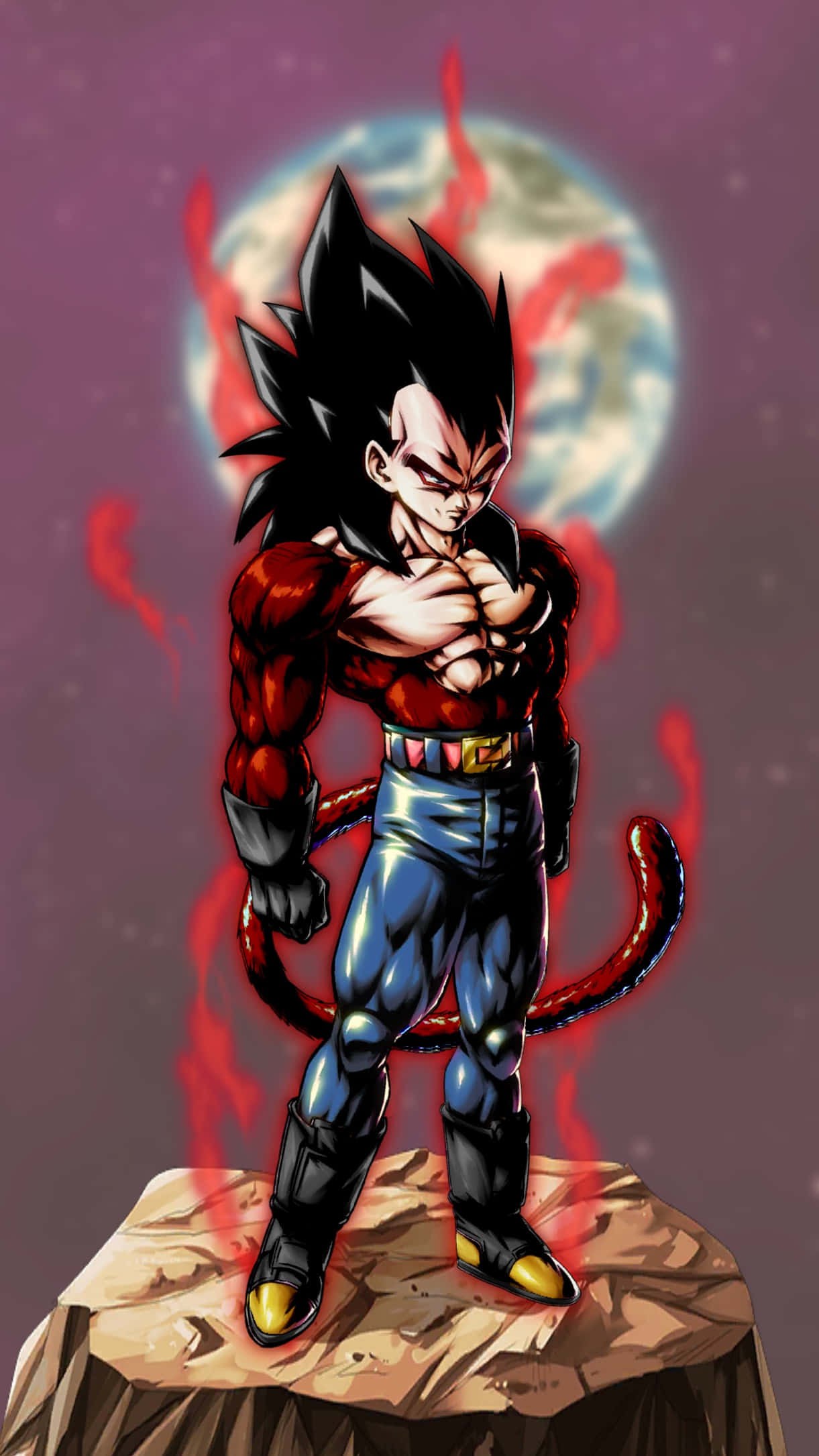 Vegeta Super Saiyan 4, red aura, rocky outcrop, Full HD Phone Wallpaper