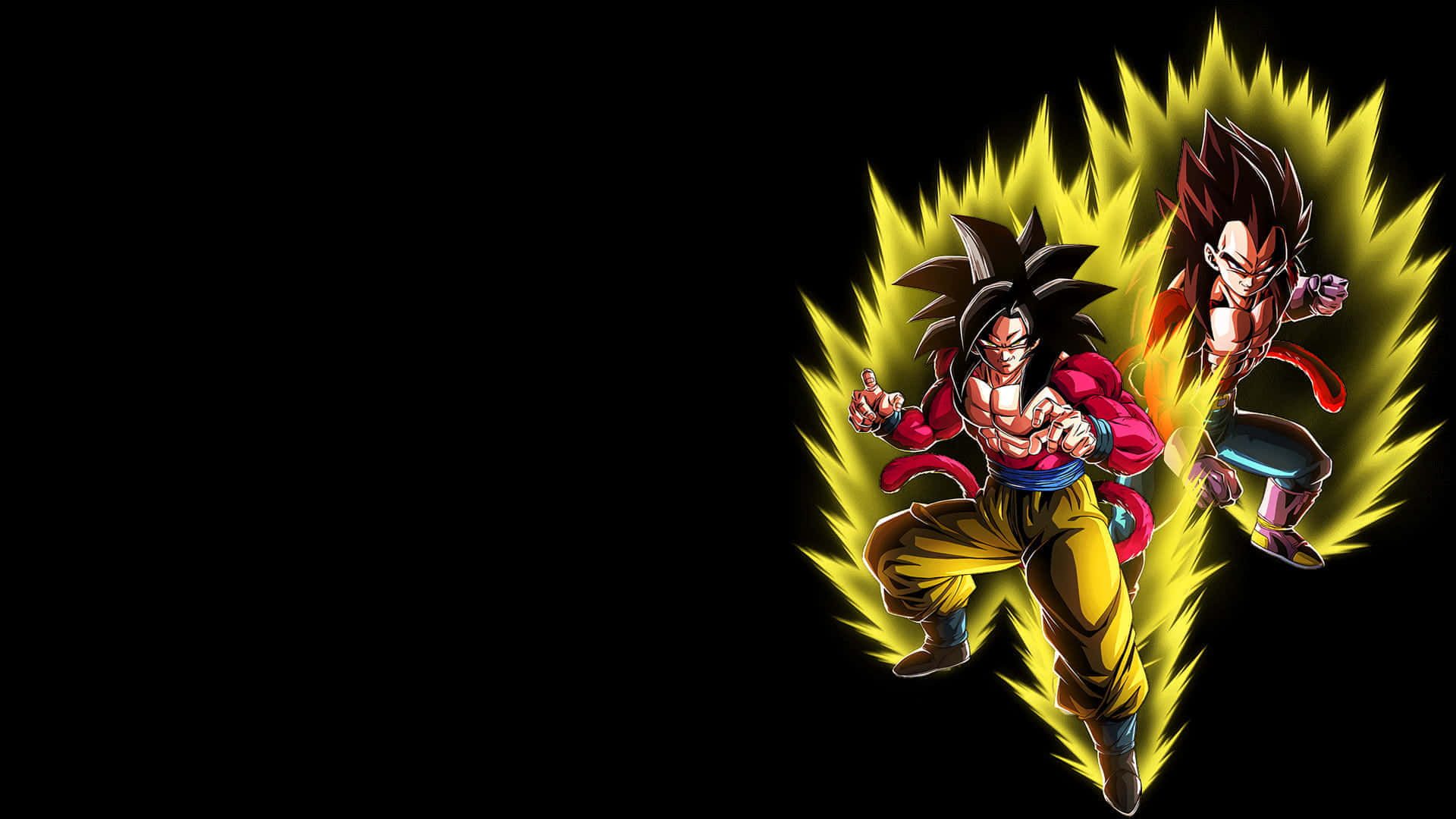 Vegeta Super Saiyan 4, red and yellow battle gear, glowing yellow energy blasts, Full HD Desktop Wallpaper