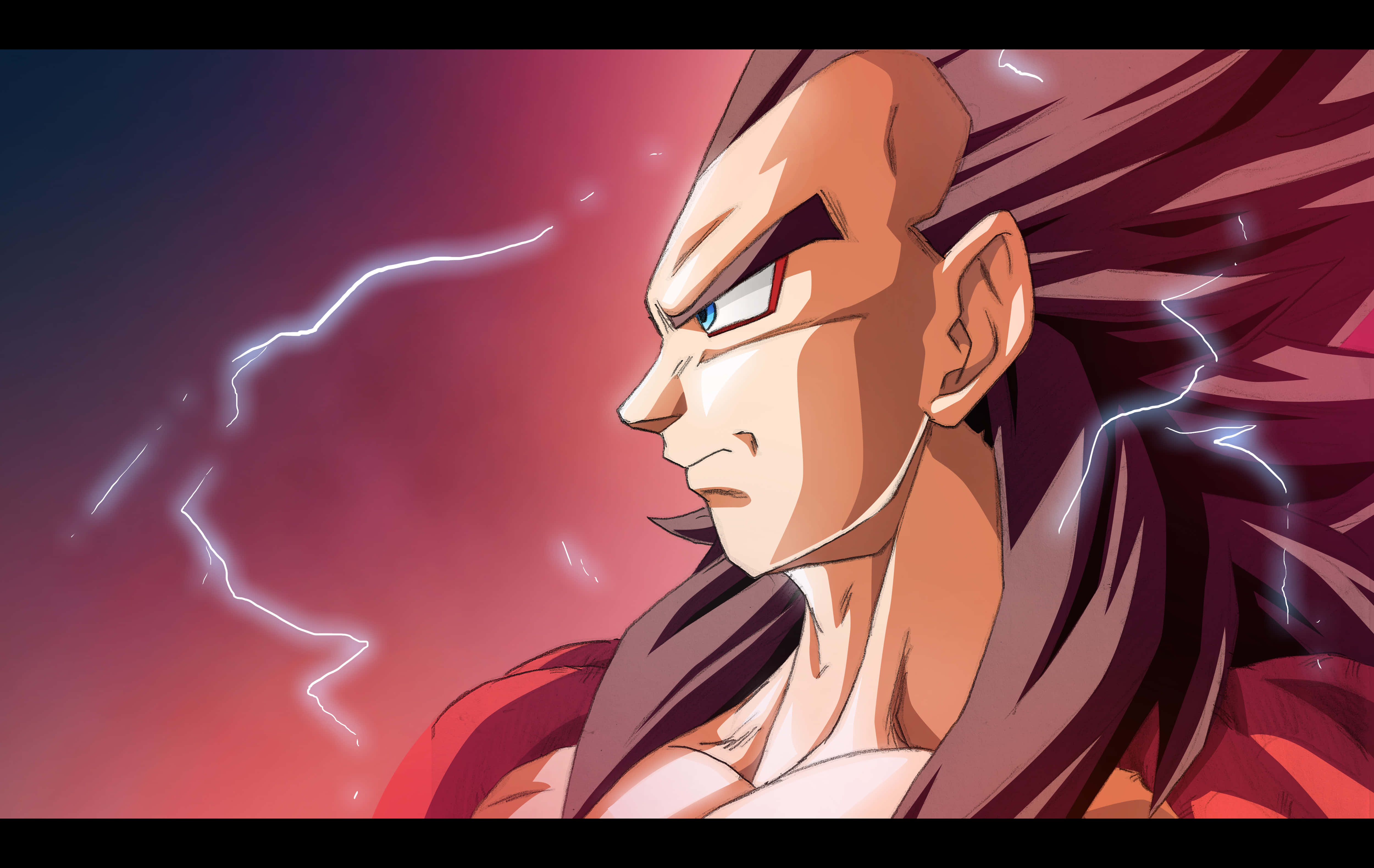 Vegeta Super Saiyan 4, spiky red hair, glowing eyes, 4K Desktop Wallpaper
