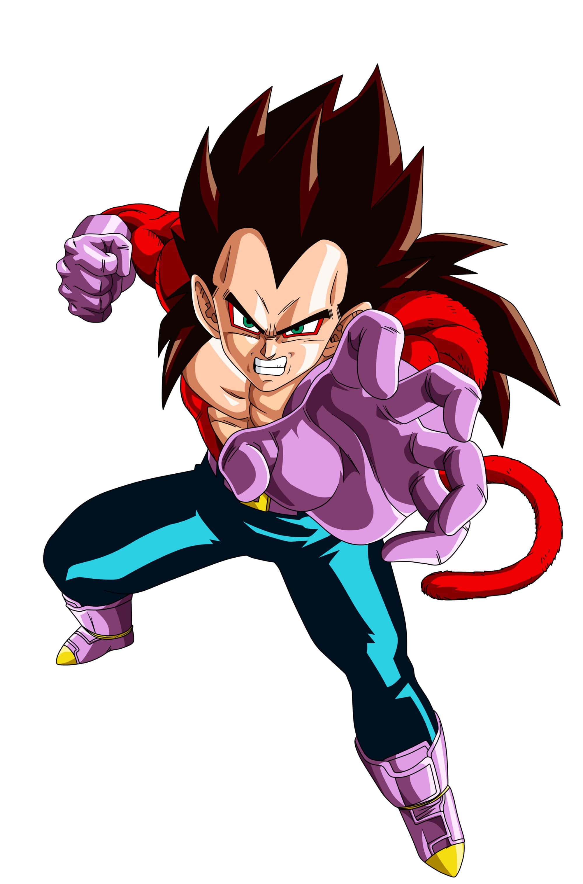 Vegeta Super Saiyan 4, spiky dark hair, red tail, 2K Phone Wallpaper