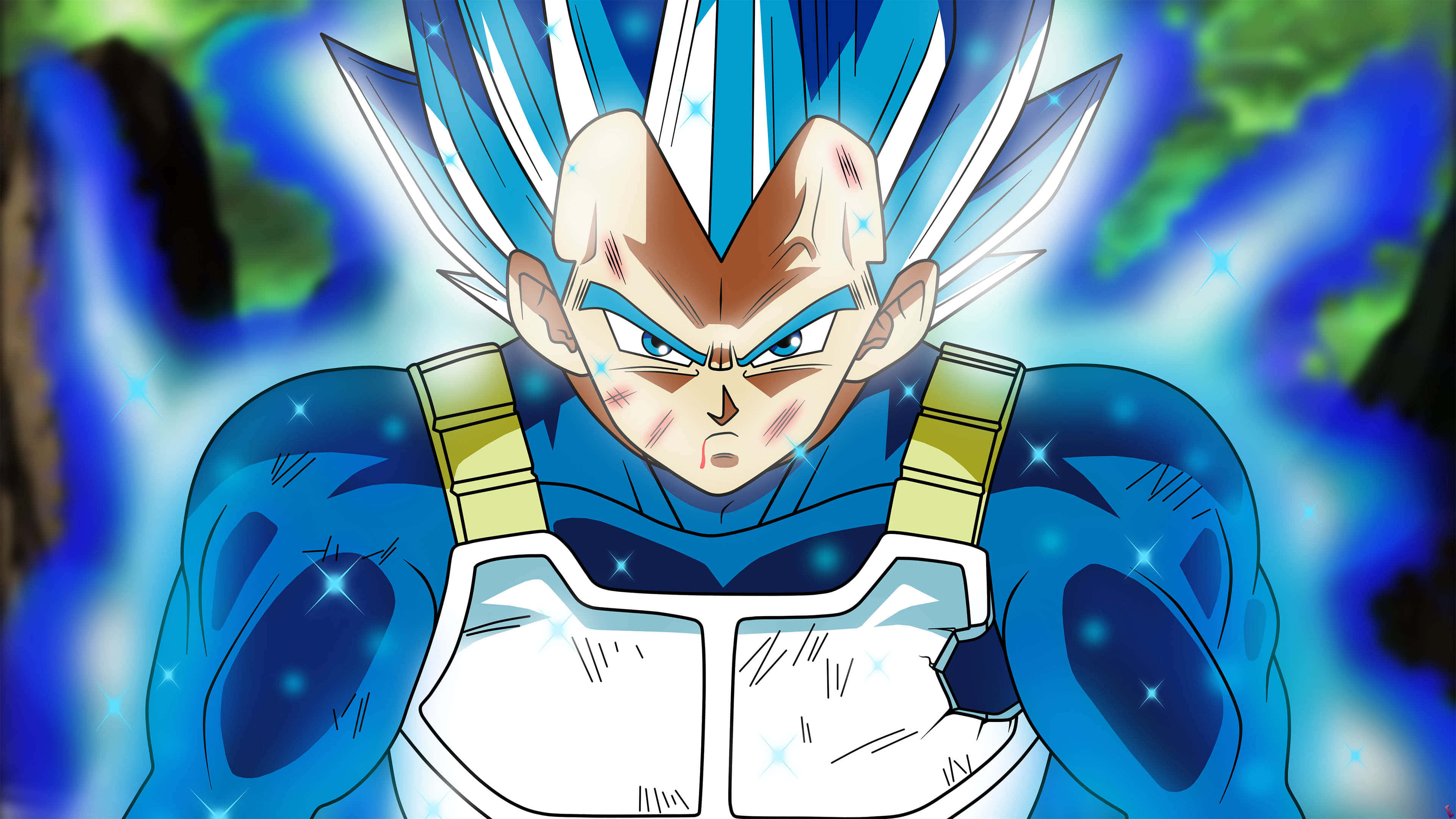 Vegeta Super Saiyan Blue, blue-haired, glowing eyes, 4K Desktop Wallpaper