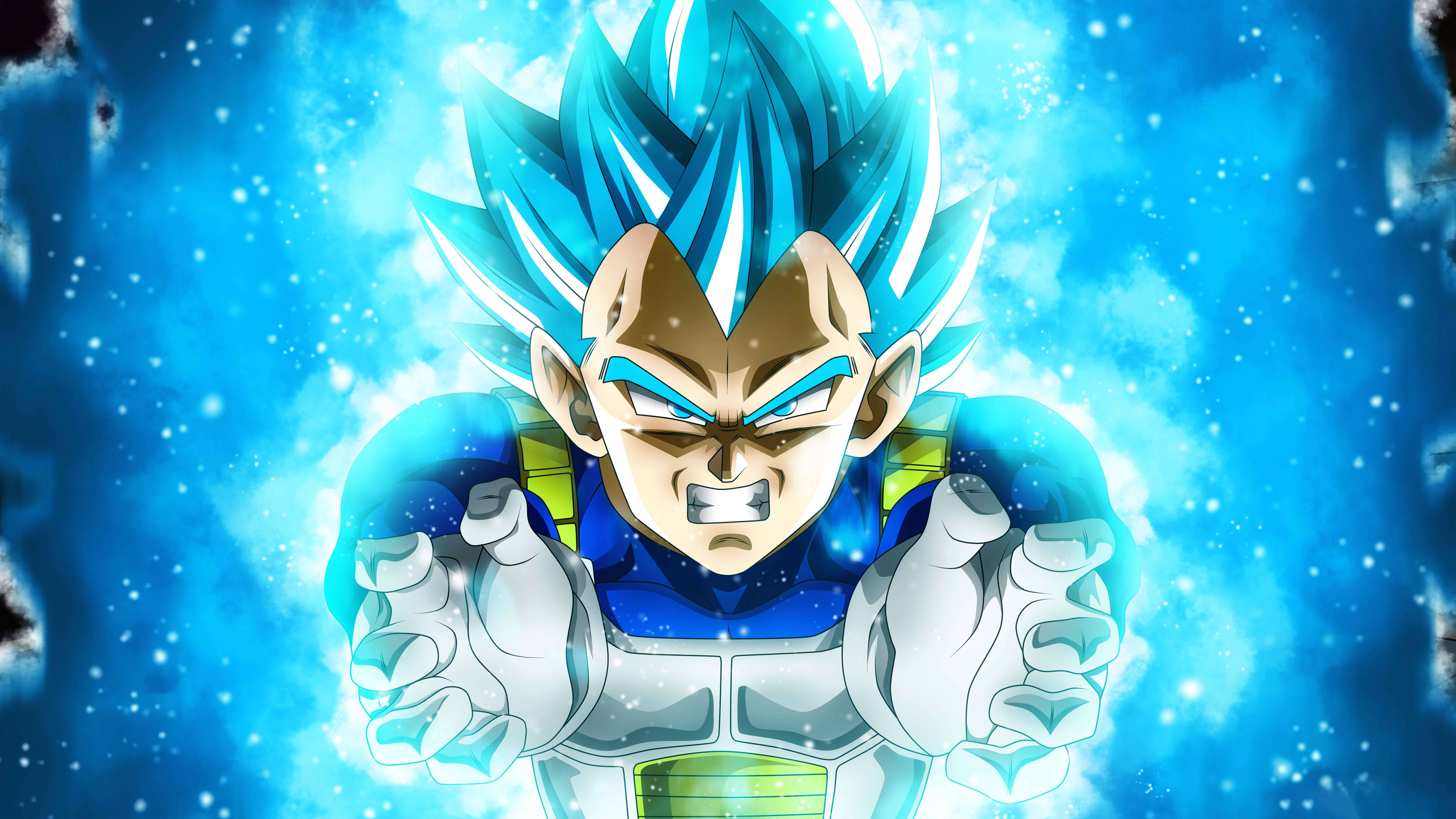 Vegeta, Super Saiyan Blue, glowing blue hair, 8K Desktop Wallpaper