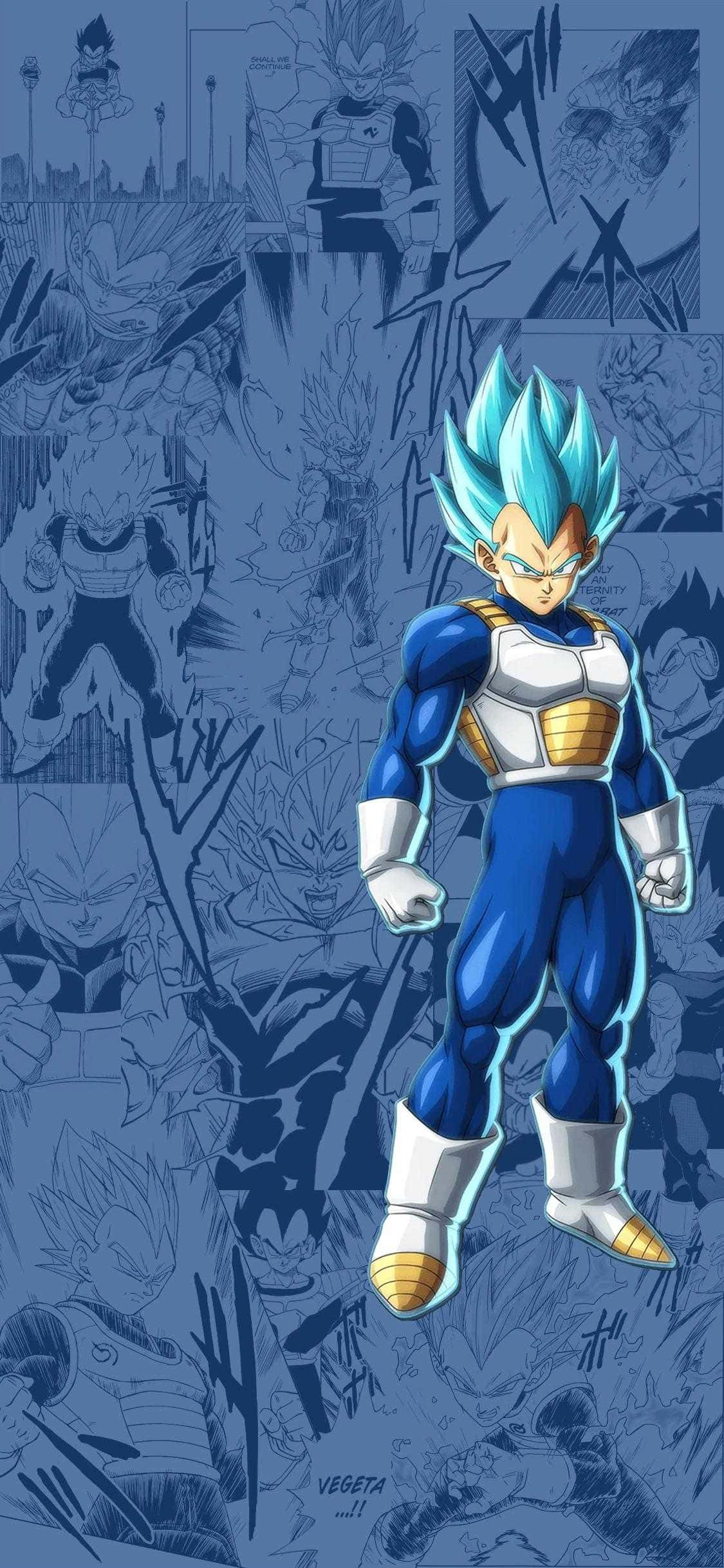Vegeta, Super Saiyan Blue, blue-toned comic book background, Full HD Phone Wallpaper