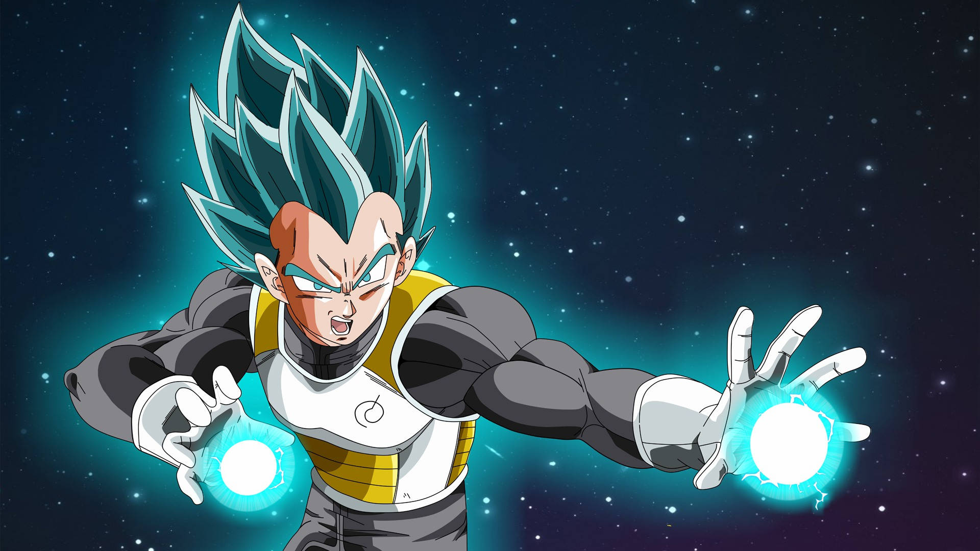 Vegeta, Super Saiyan Blue, glowing blue energy spheres, Full HD Desktop Wallpaper