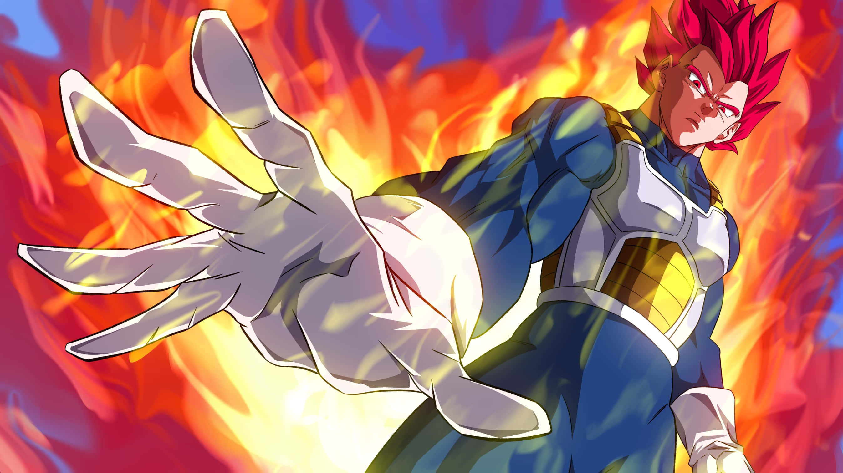 Vegeta, Super Saiyan God, red hair, 2K Desktop Wallpaper