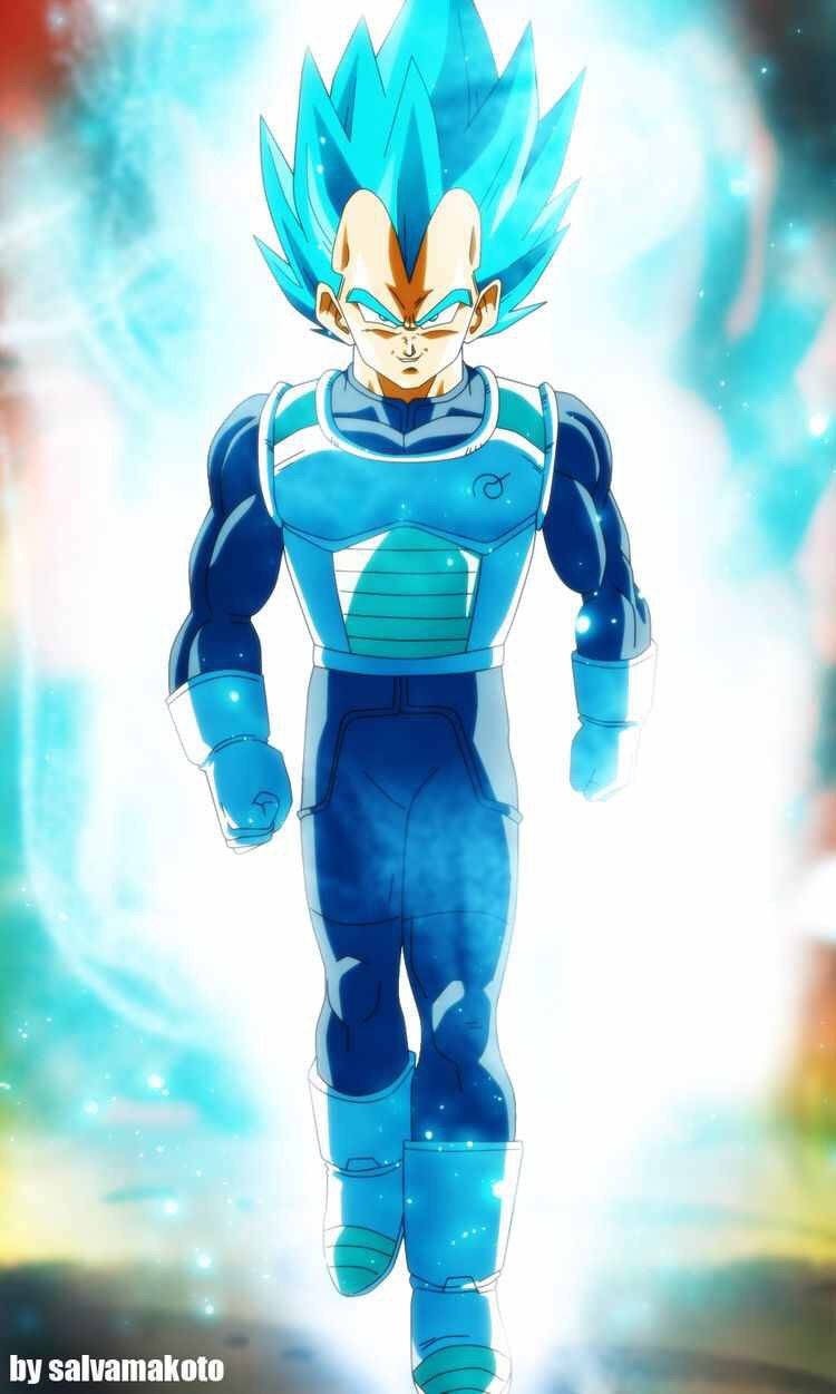 Super Saiyan God Vegeta, blue-haired, glowing blue armor, SD Phone Wallpaper