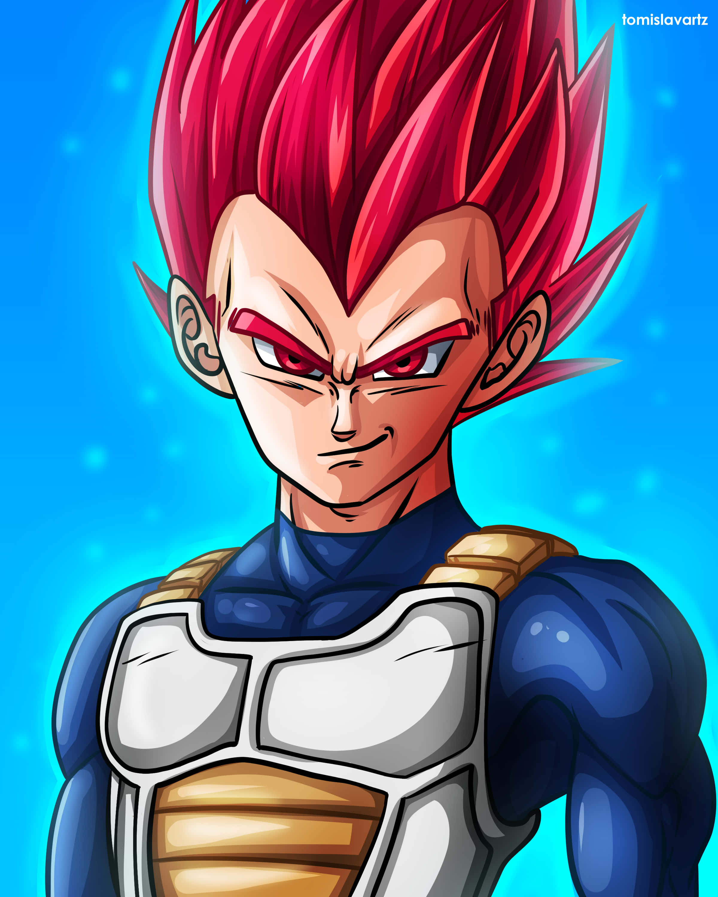 Vegeta Super Saiyan God, spiky red hair, glowing red eyes, 2K Phone Wallpaper