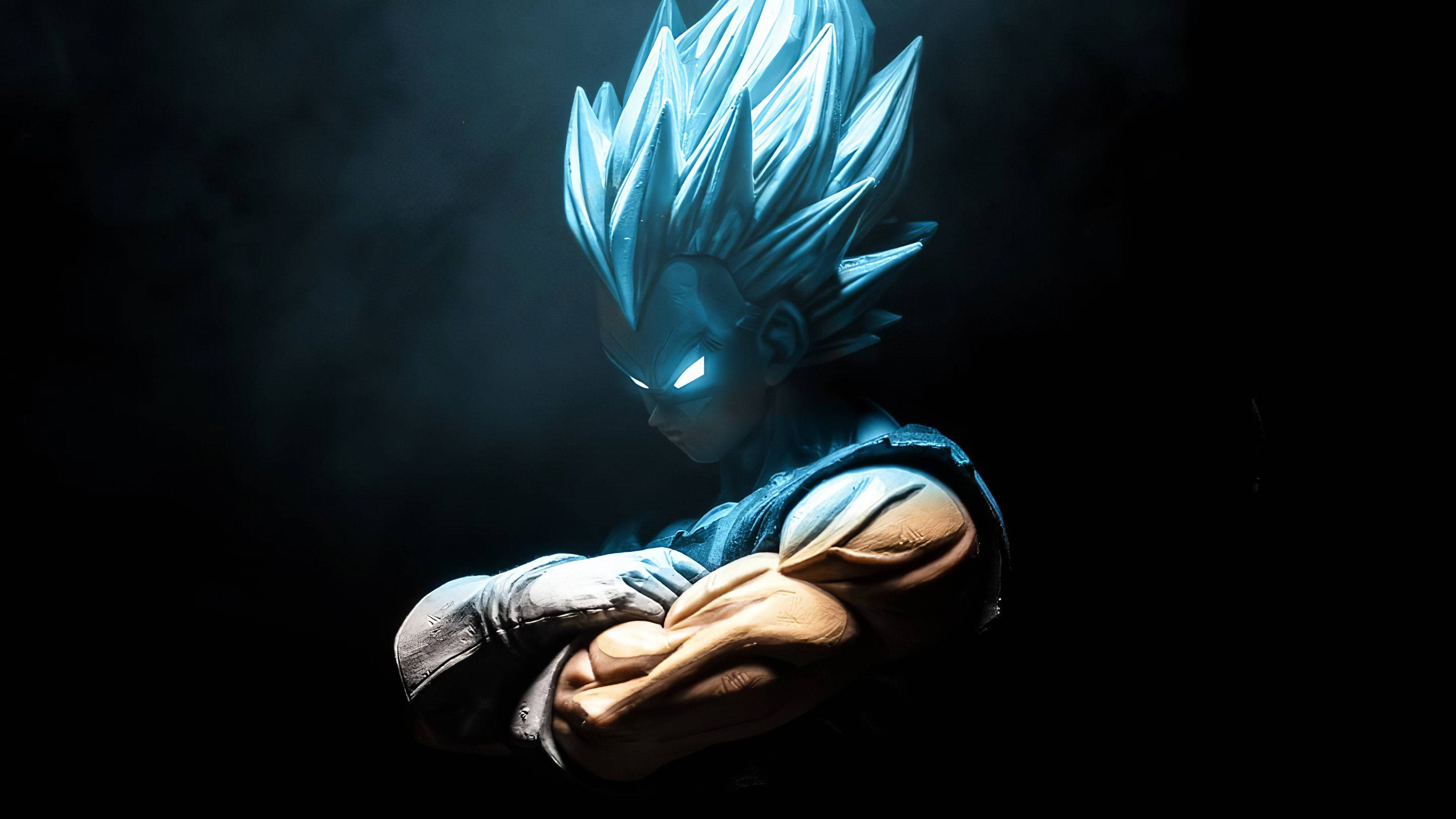 Super Saiyan God Vegeta, blue-haired, glowing eyes, 4K Desktop Wallpaper