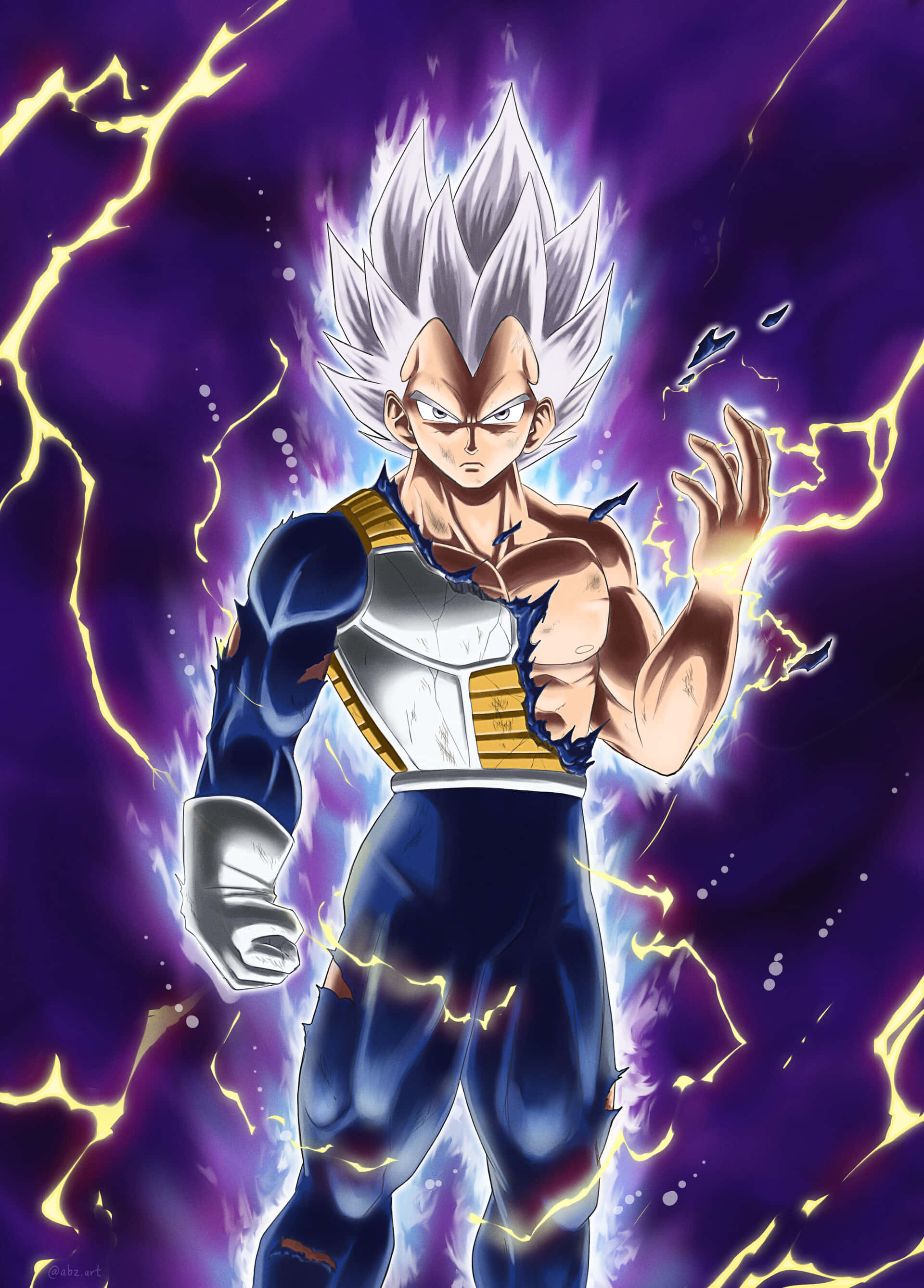 Vegeta Ultra Instinct, spiky white hair, glowing aura, 2K Phone Wallpaper