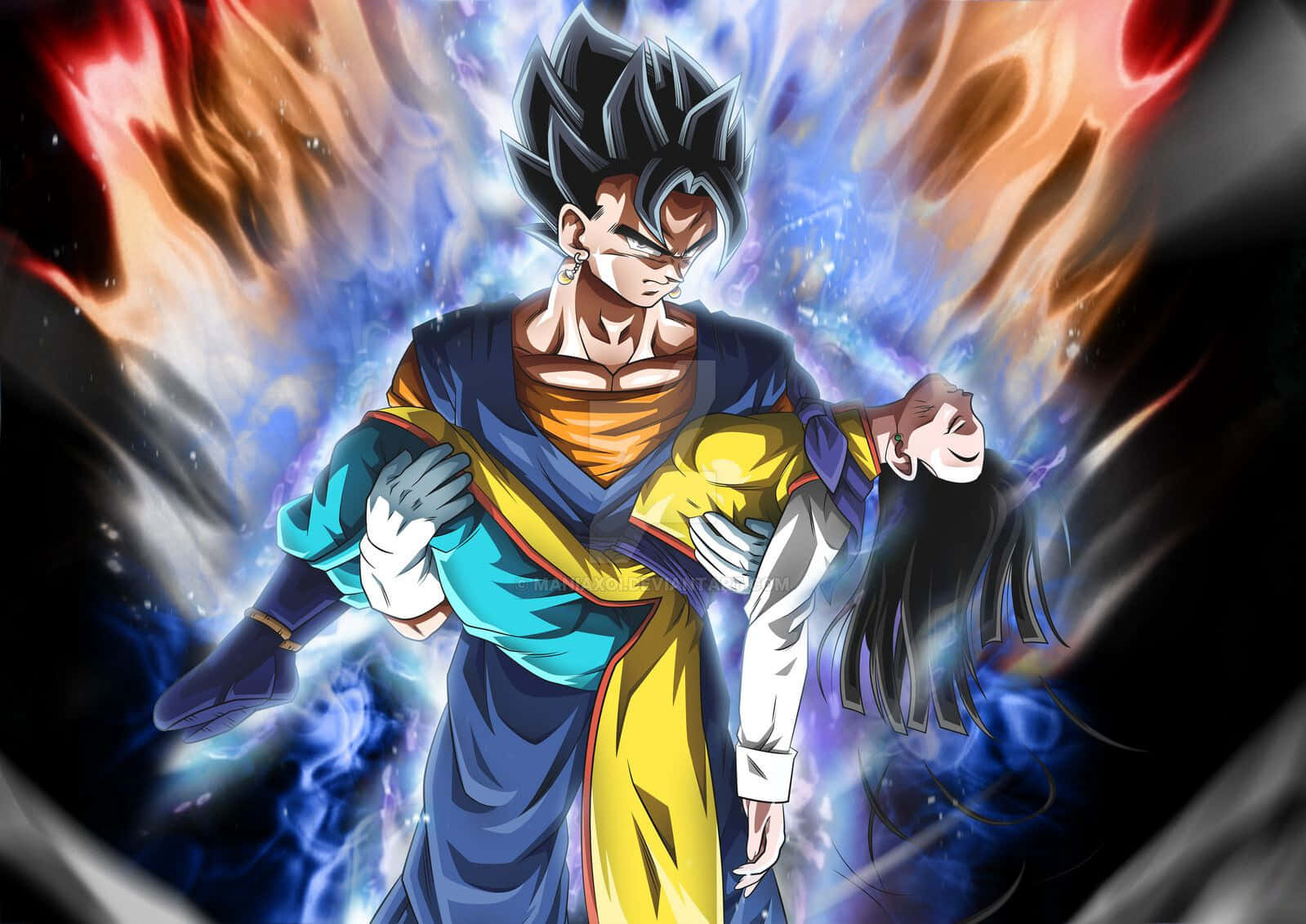 Vegeta Ultra Instinct, cosmic storm, blue and red energy, HD Desktop Wallpaper