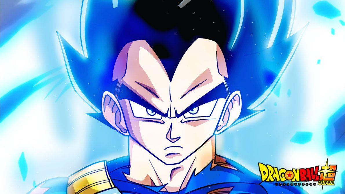 Vegeta Ultra Instinct, blue-haired anime warrior, glowing eyes, SD Desktop Wallpaper