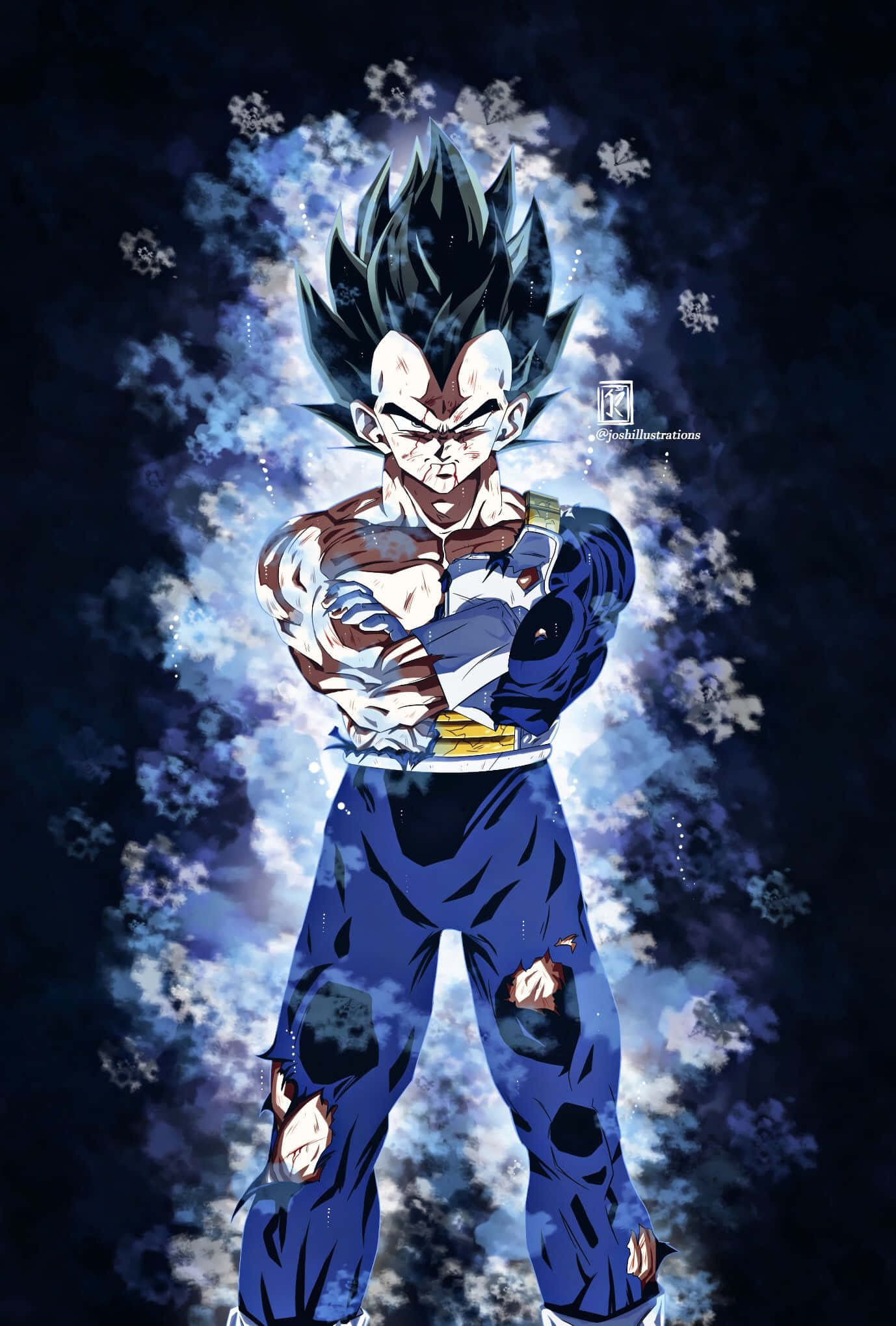Vegeta Ultra Instinct, cosmic storm, blue and white energy particles, Full HD Phone Wallpaper