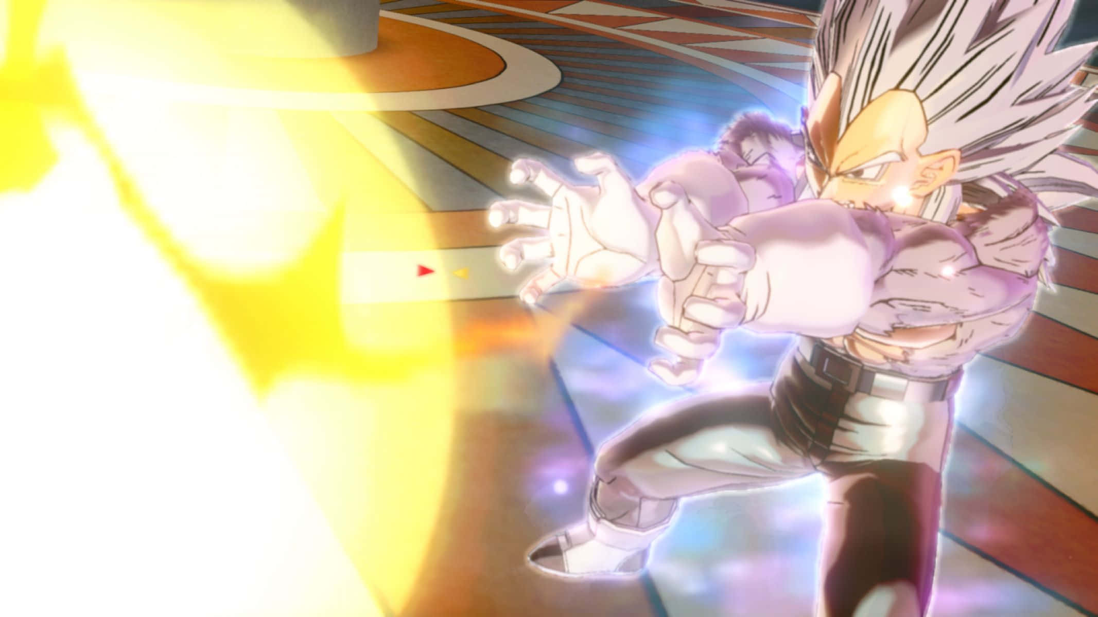 Vegeta Ultra Instinct, spiky white hair, glowing yellow energy blast, Full HD Desktop Wallpaper