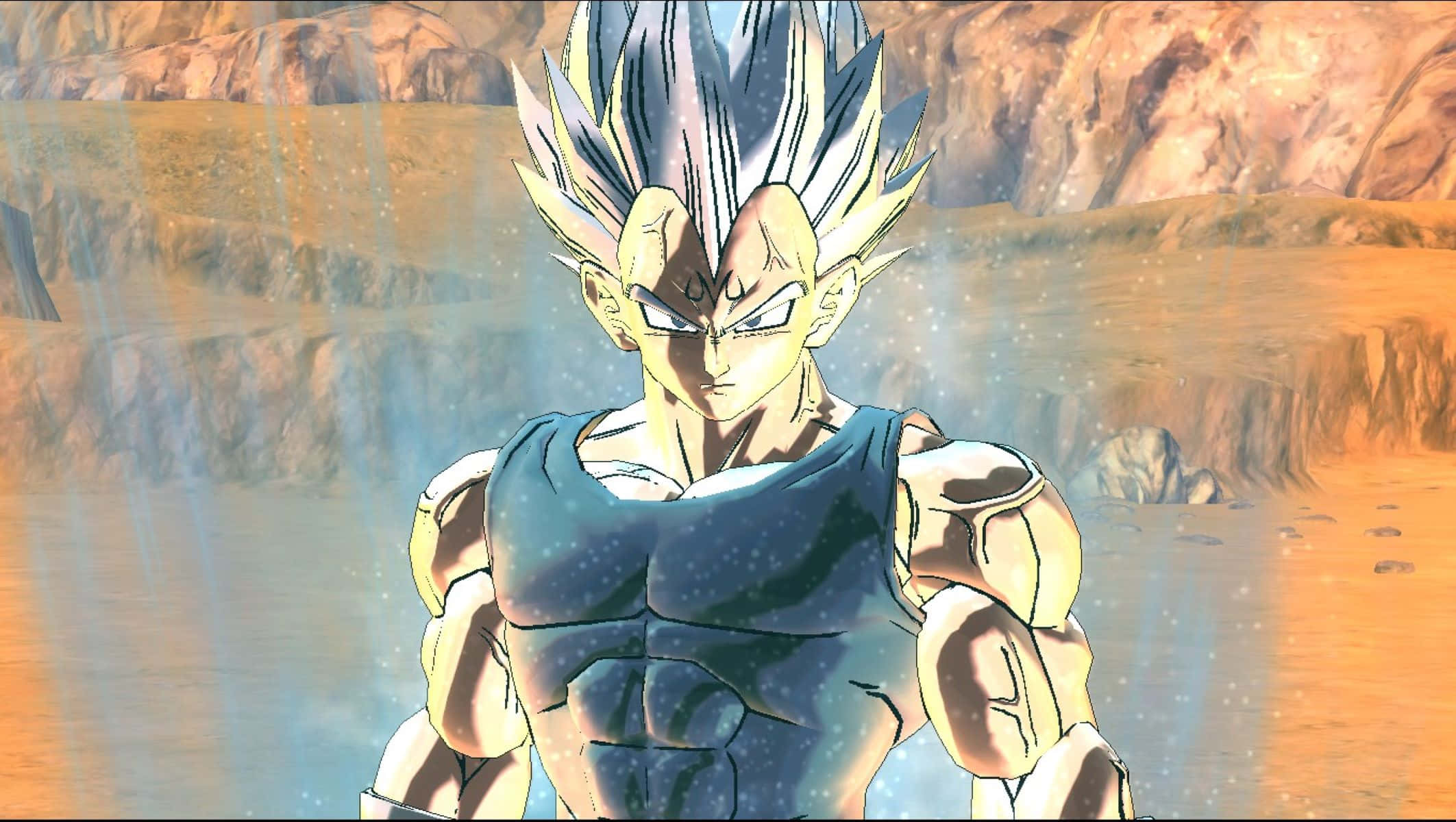 Vegeta Ultra Instinct, blue vest, desert canyon, Full HD Desktop Wallpaper
