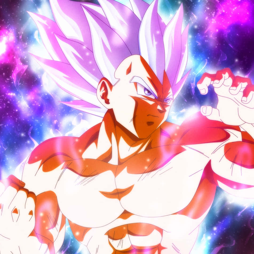 Vegeta Ultra Instinct, spiky purple and white hair, glowing red aura, SD Desktop Wallpaper