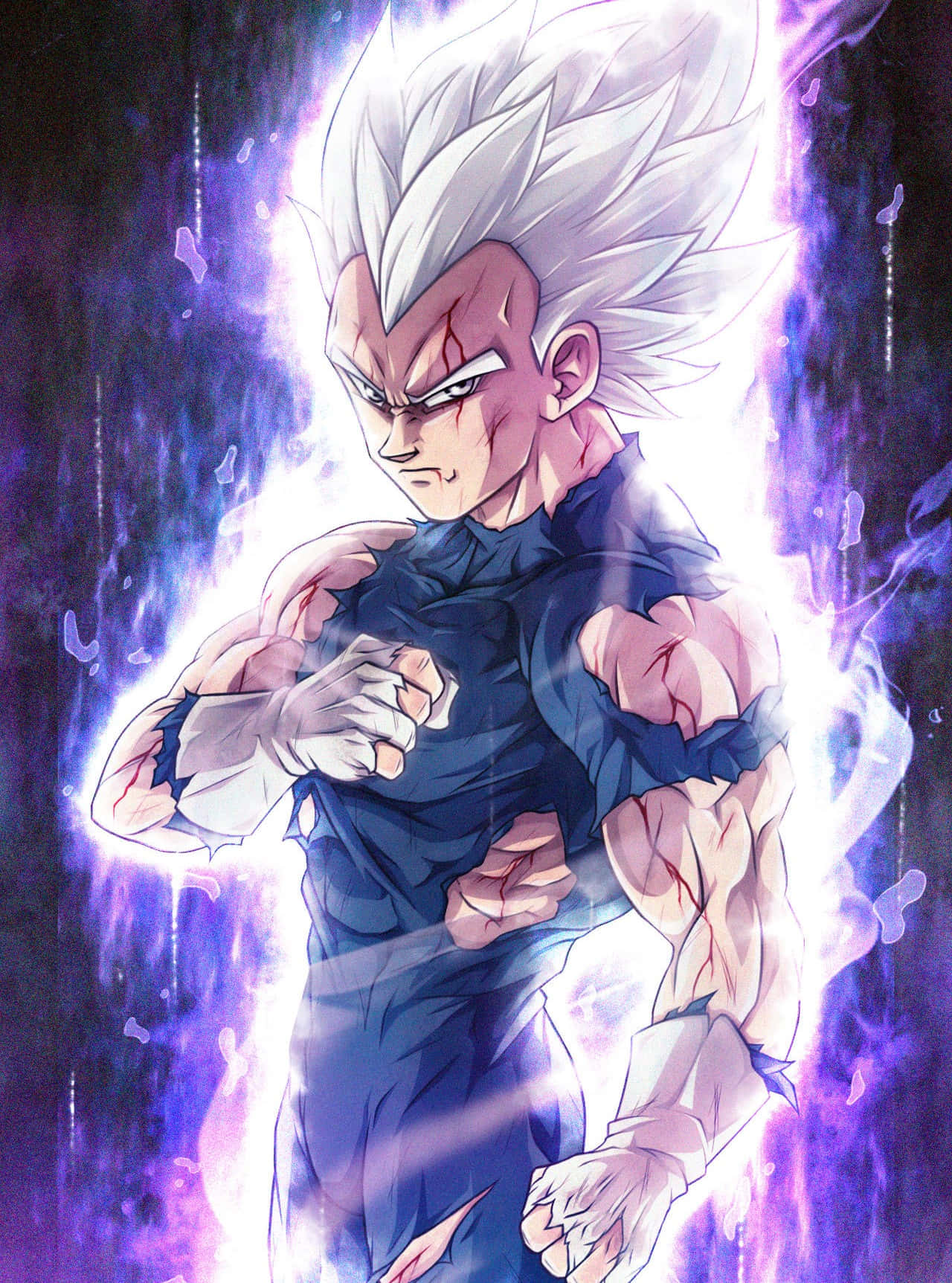 Vegeta Ultra Instinct, white spiky hair, glowing purple aura, HD Phone Wallpaper