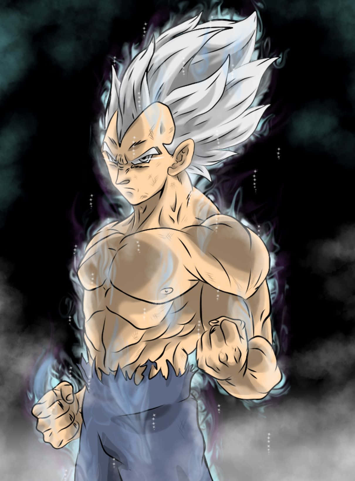 Vegeta Ultra Instinct, spiky white hair, glowing blue aura, HD Phone Wallpaper