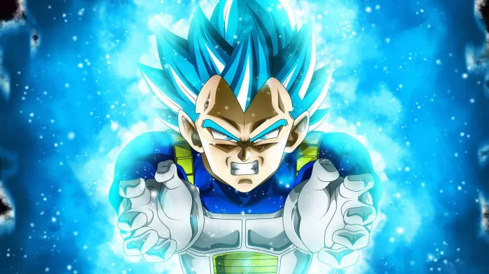 Vegeta, blue-haired, glowing aura, SD Desktop Wallpaper