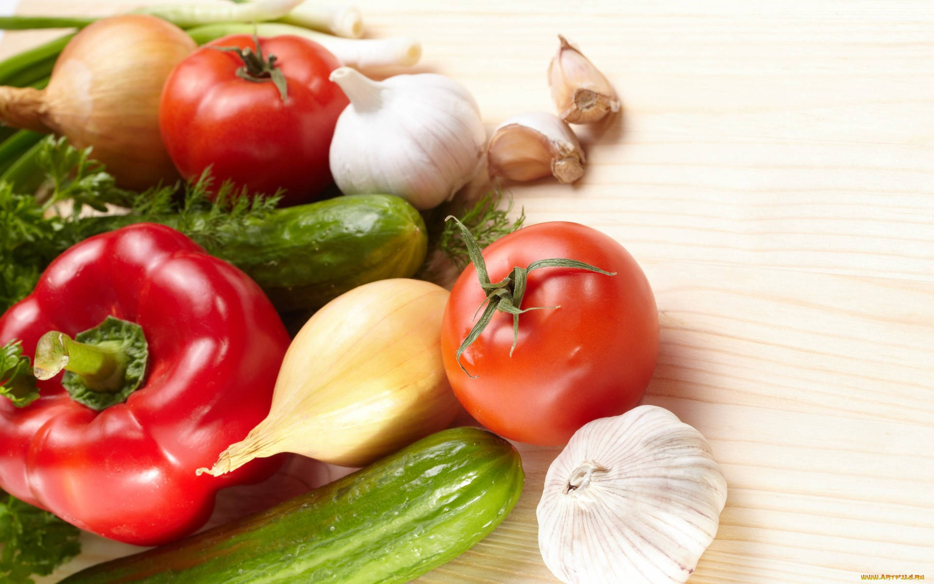tomatoes, peppers, garlic, Full HD Desktop Wallpaper