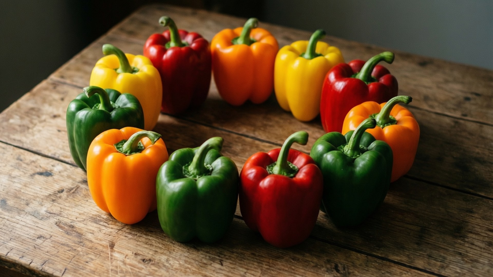 colorful bell peppers, red bell peppers, yellow bell peppers, Full HD Desktop Wallpaper