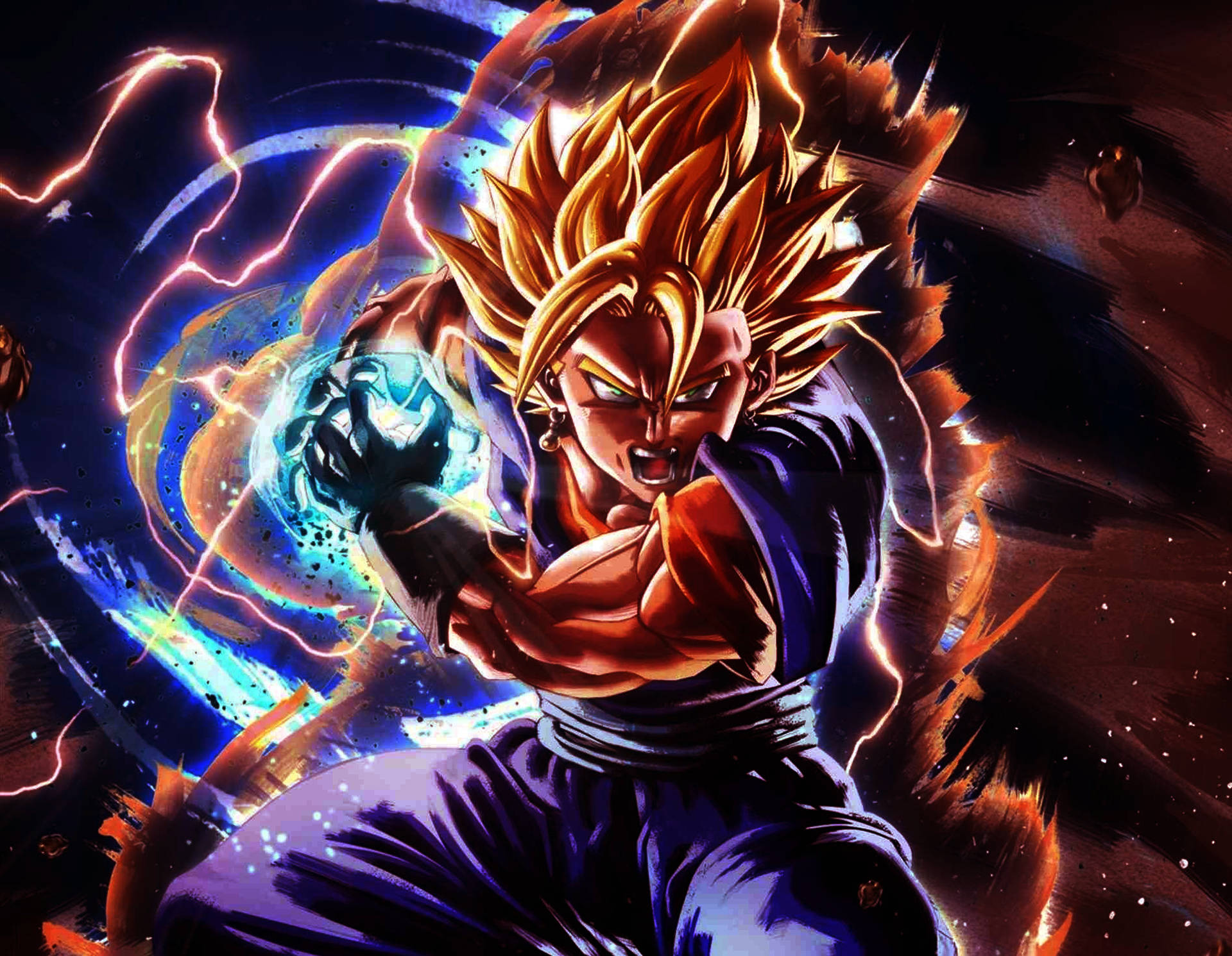 Vegito, spiky golden hair, glowing blue energy sphere, Full HD Desktop Wallpaper