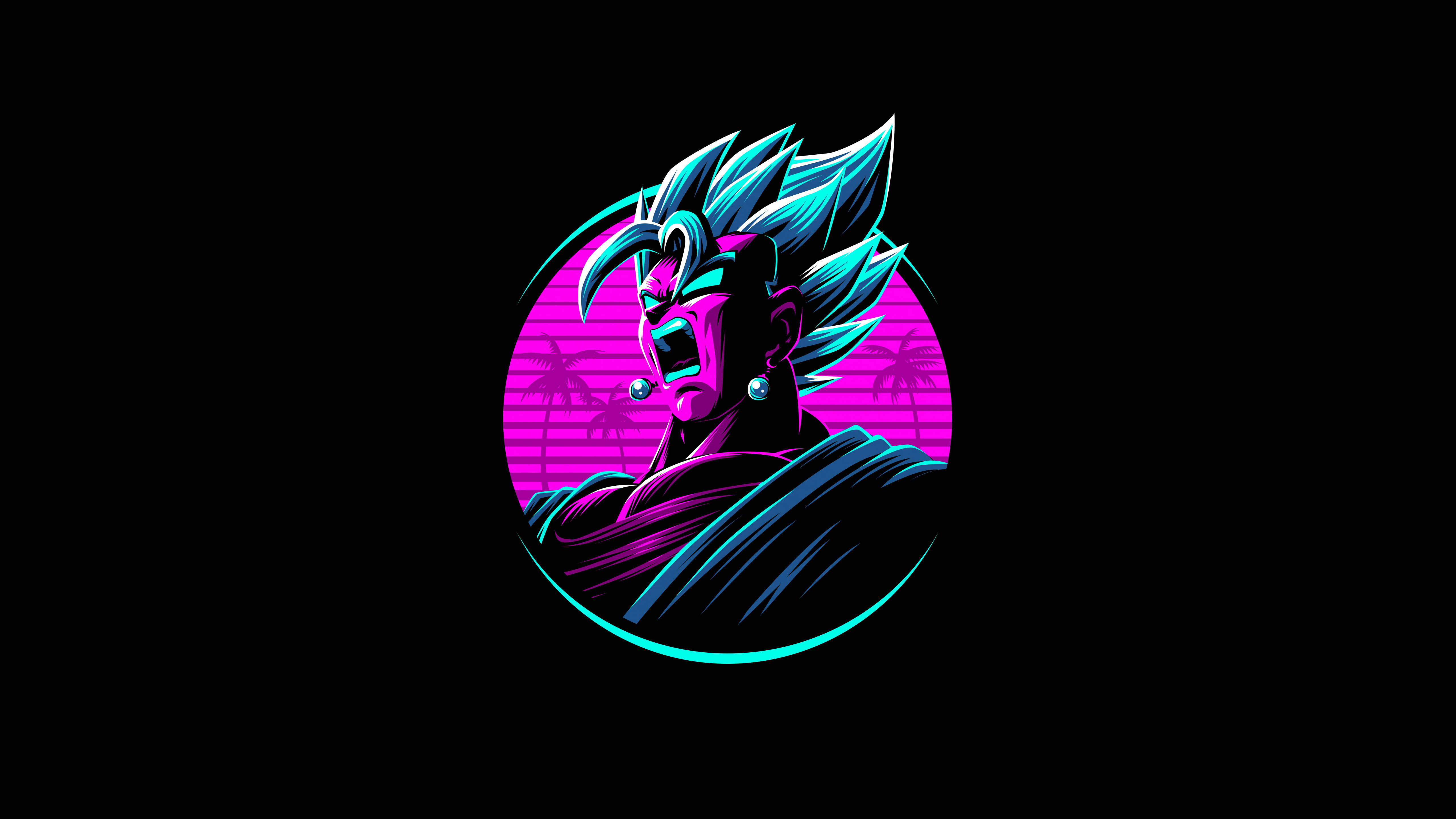 Vegito, neon pink sunset, palm trees, 5K Desktop Wallpaper