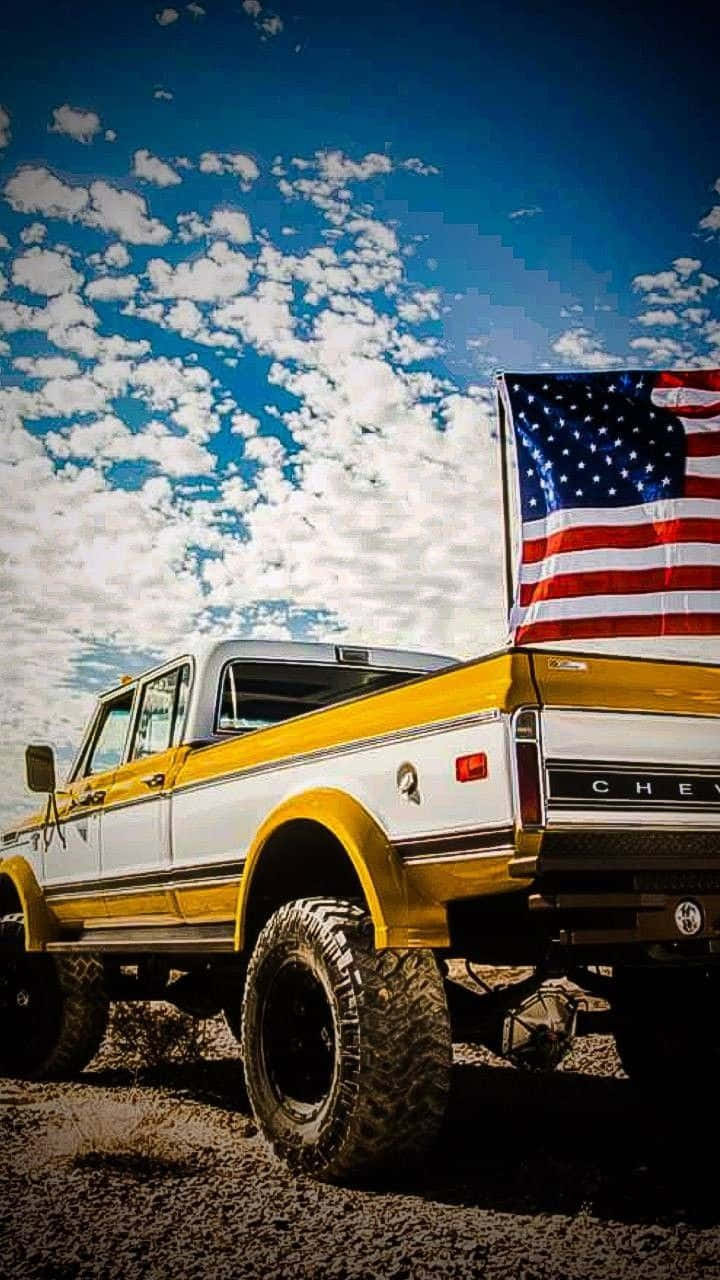 Chevrolet pickup truck, yellow, white stripe, HD Phone Wallpaper