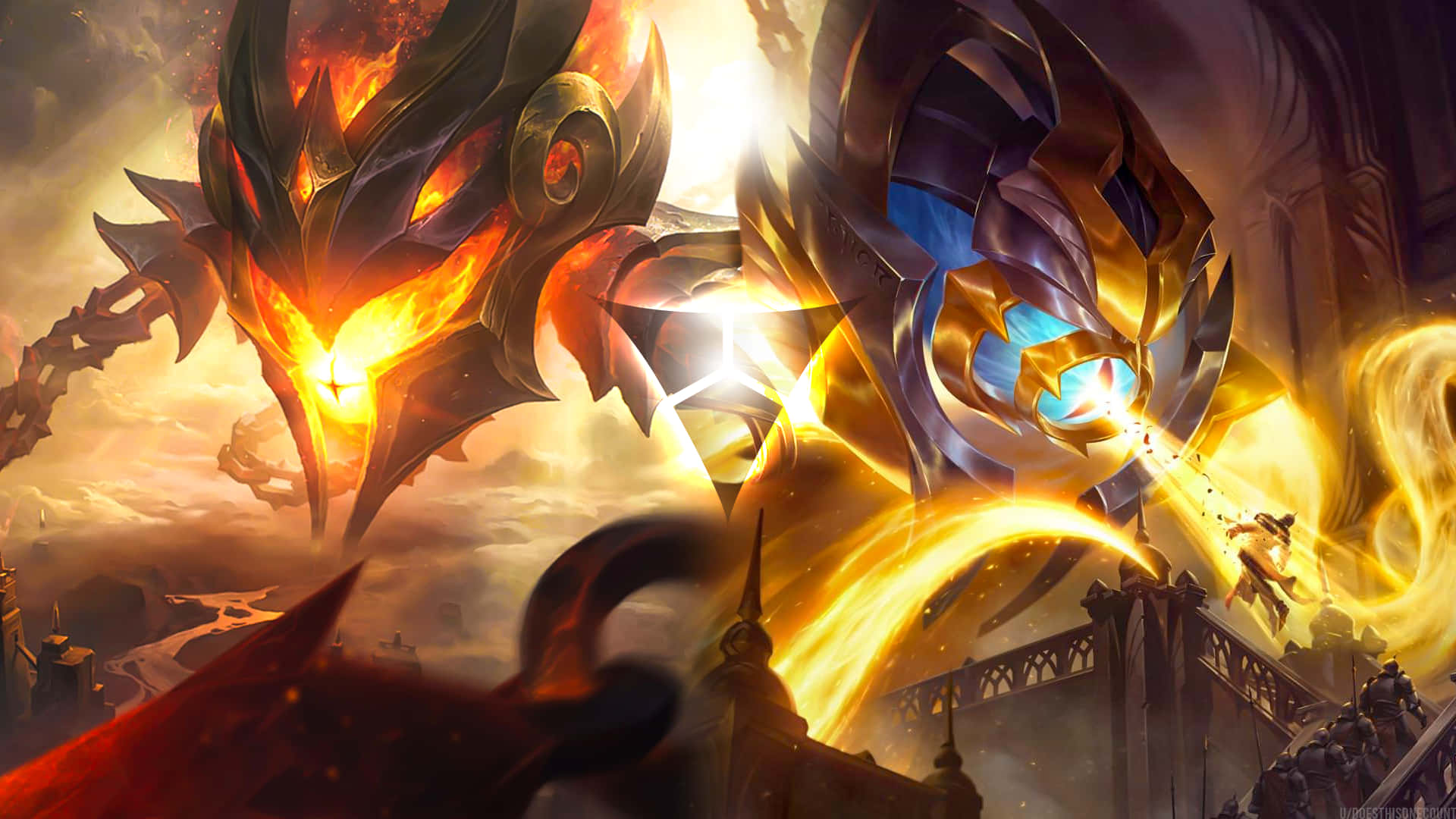 Velkoz, colossal armored titans, fiery light, Full HD Desktop Wallpaper