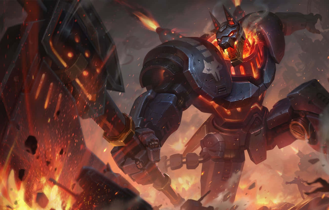 Velkoz, fiery armored warrior, glowing red eyes, HD Desktop Wallpaper