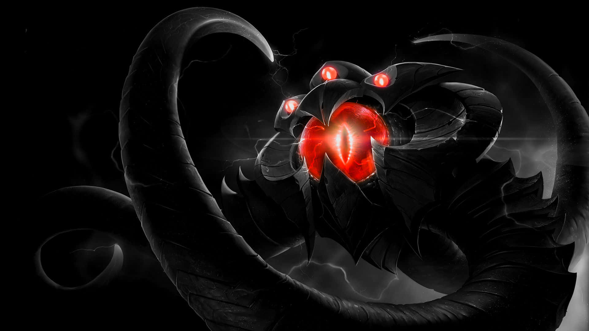 Velkoz, black, red, Full HD Desktop Wallpaper
