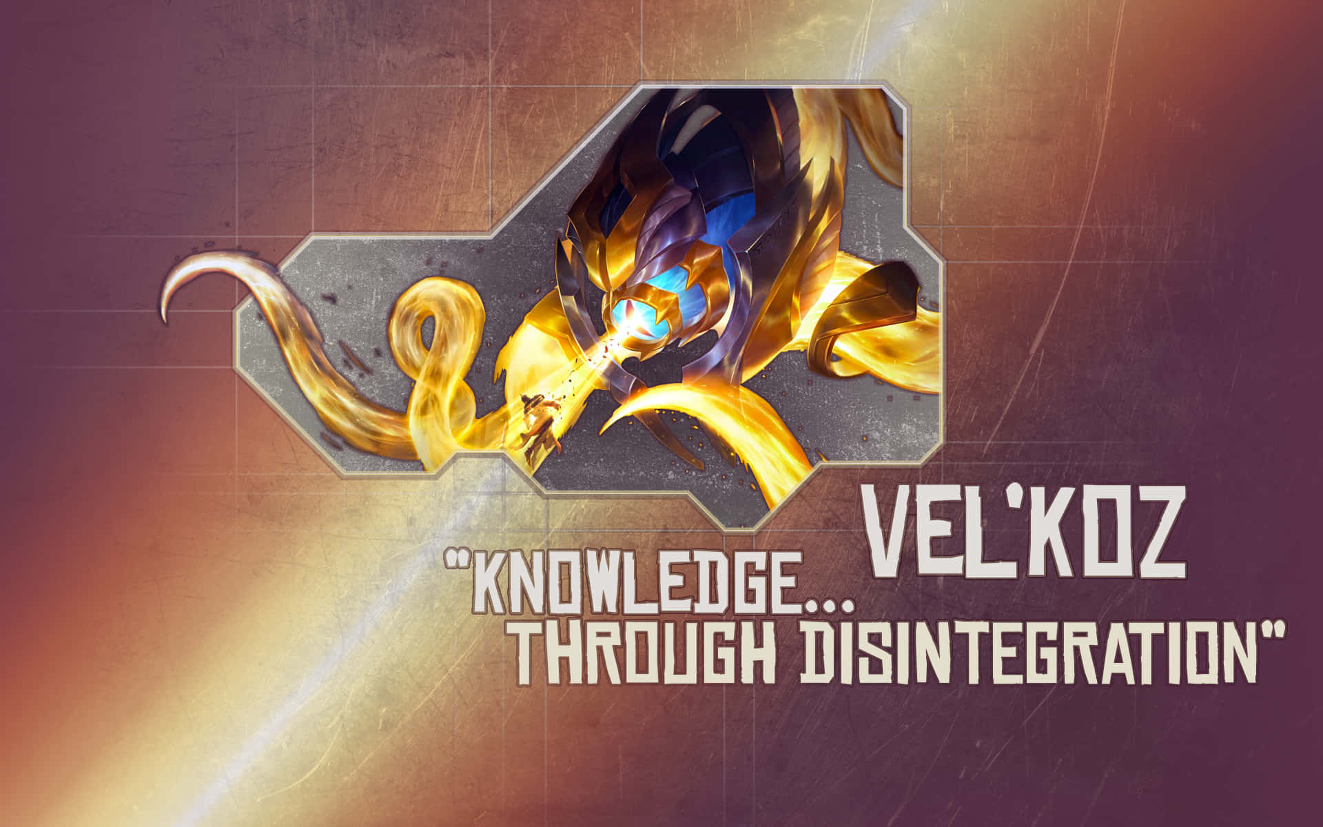 Velkoz, fiery golden alien creature, glowing blue eyes, Full HD Desktop Wallpaper