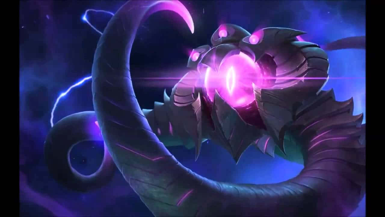 Velkoz, glowing pink eyes, electric blue energy coils, HD Desktop Wallpaper