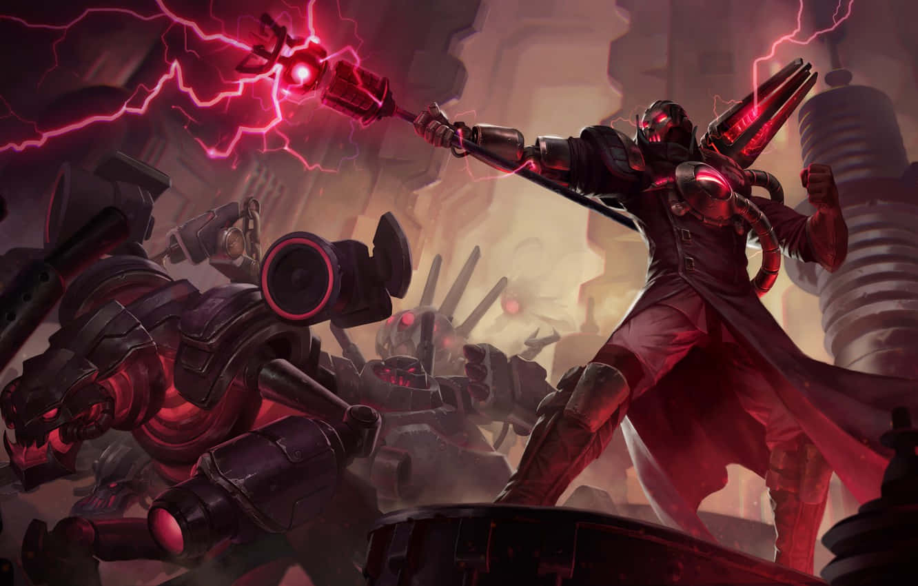 Velkoz, glowing red lightning hammer, storm of mechanical foes, HD Desktop Wallpaper
