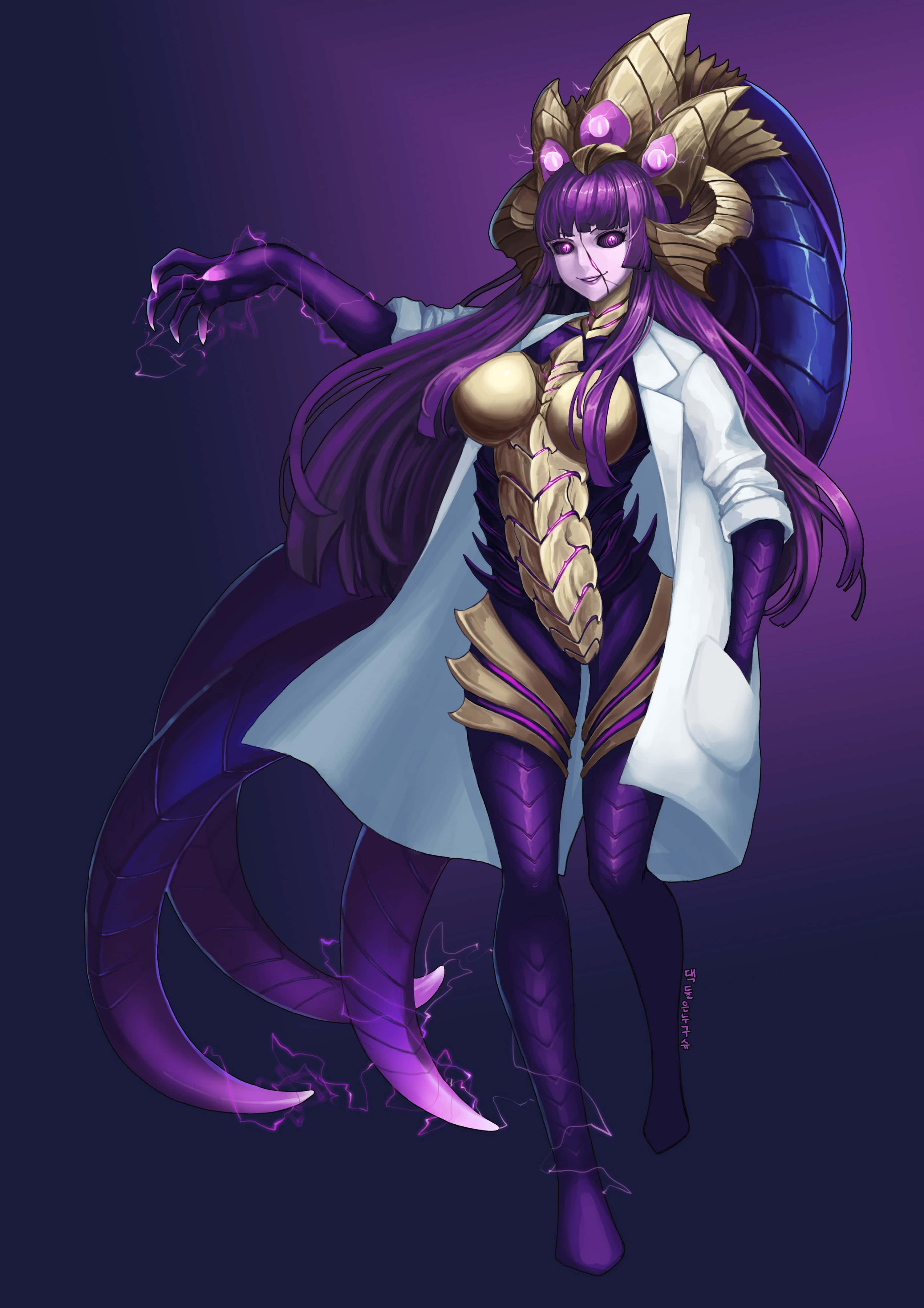Velkoz, purple hair, purple coat, 4K Phone Wallpaper