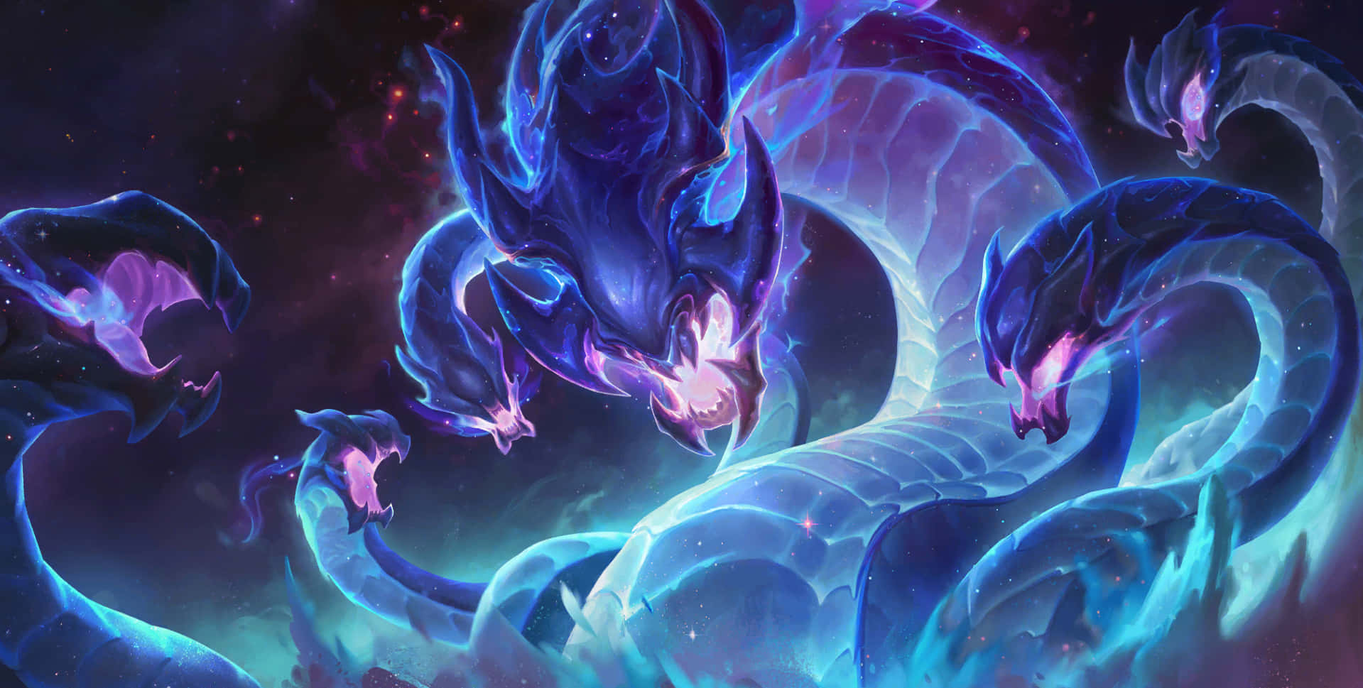 Velkoz, blue and purple dragon, glowing eyes, HD Desktop Wallpaper