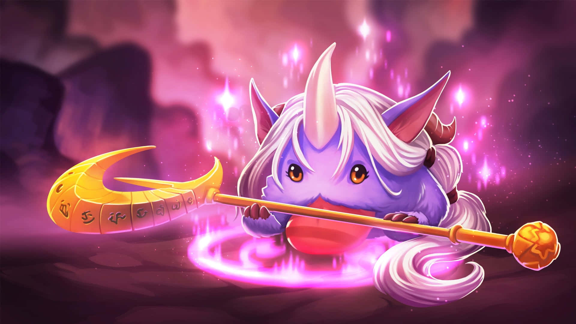 Velkoz, purple dragon, glowing golden staff, Full HD Desktop Wallpaper