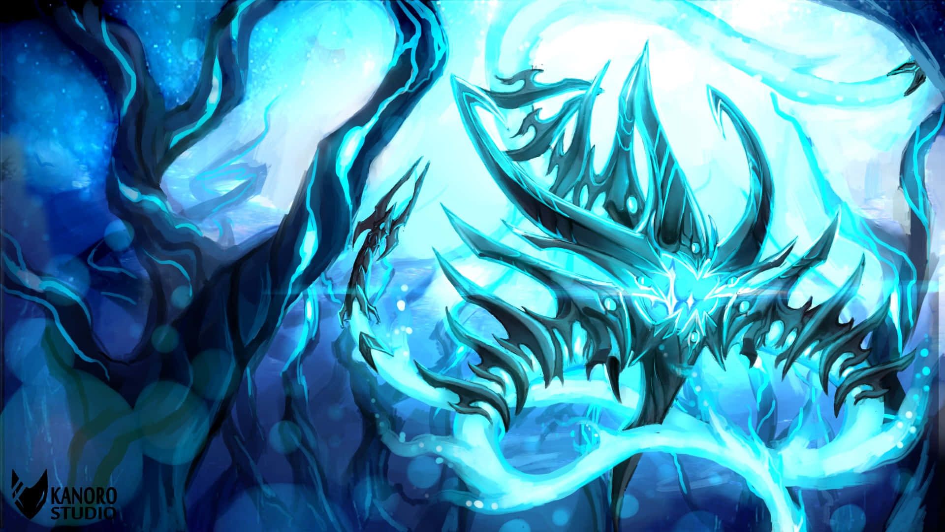 Velkoz, blue energy dragon, glowing spikes, Full HD Desktop Wallpaper