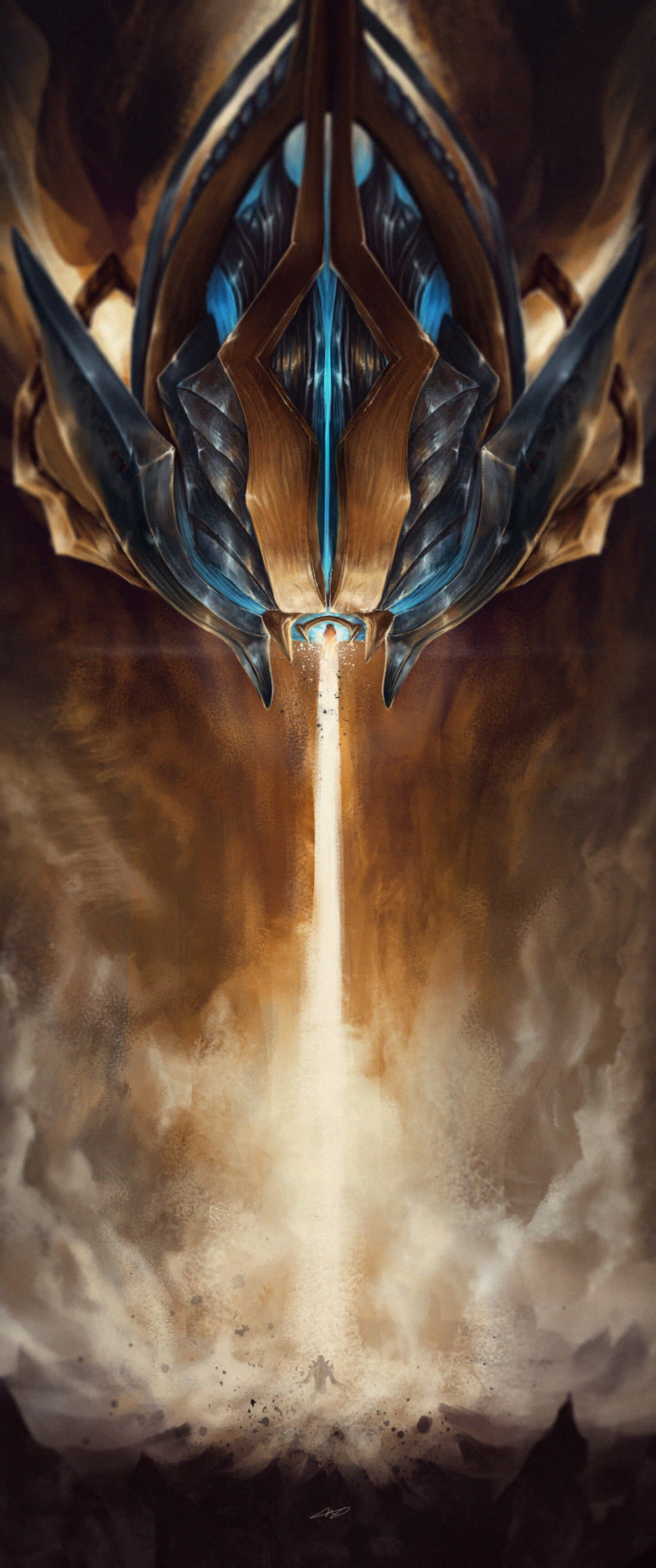Velkoz, glowing blue core, radiant beam, 2K Phone Wallpaper