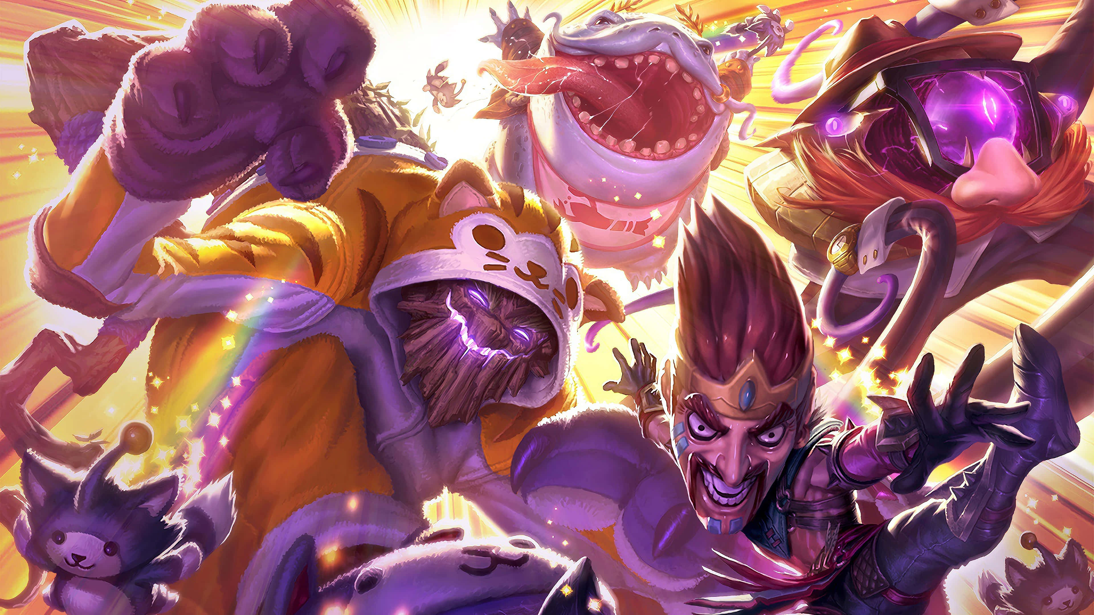 Velkoz, anime-style, golden background, 4K Desktop Wallpaper