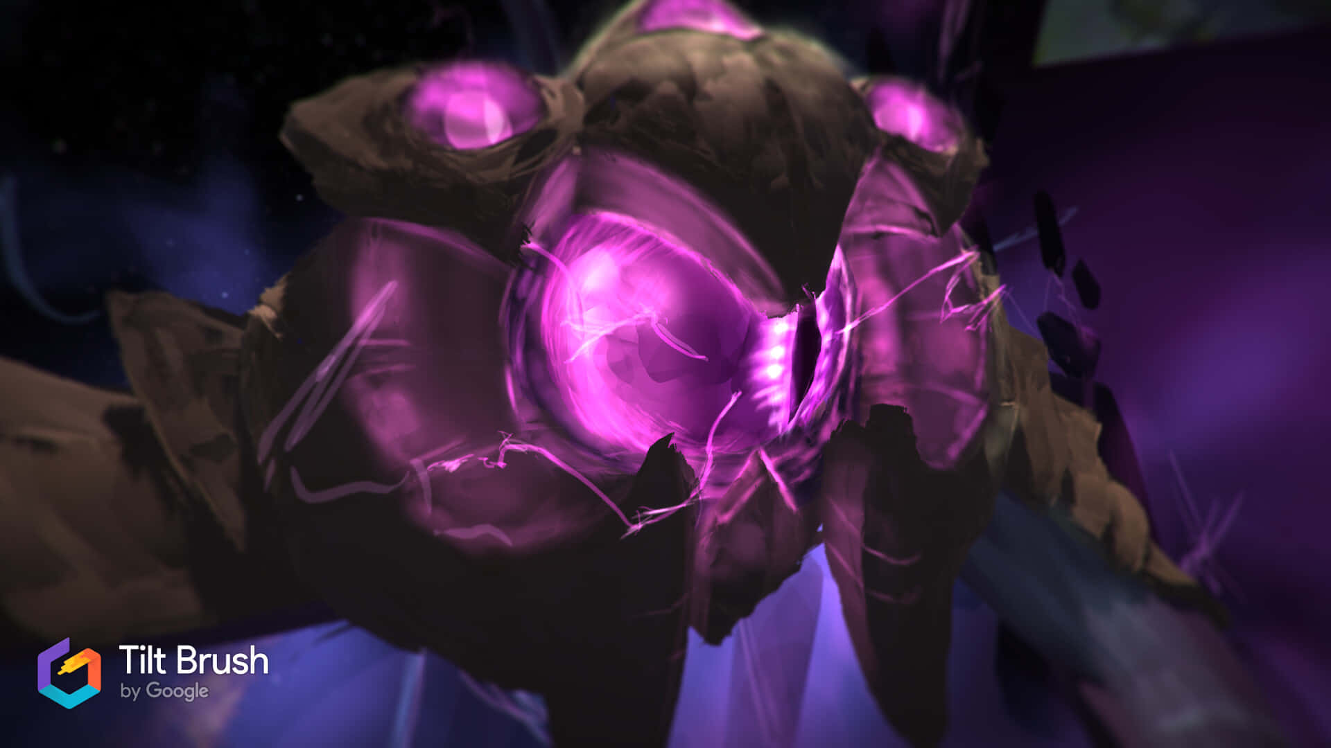 Velkoz, glowing purple energy core, rugged mechanical shell, Full HD Desktop Wallpaper