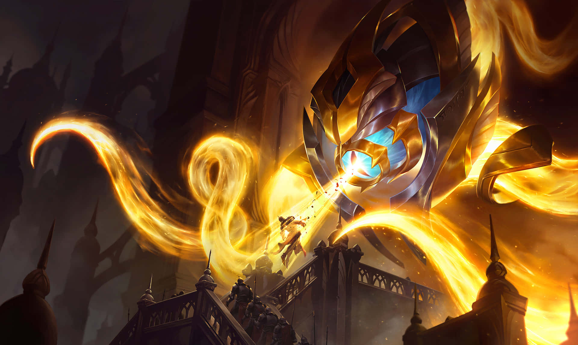 Velkoz, golden dragon, fiery energy, Full HD Desktop Wallpaper