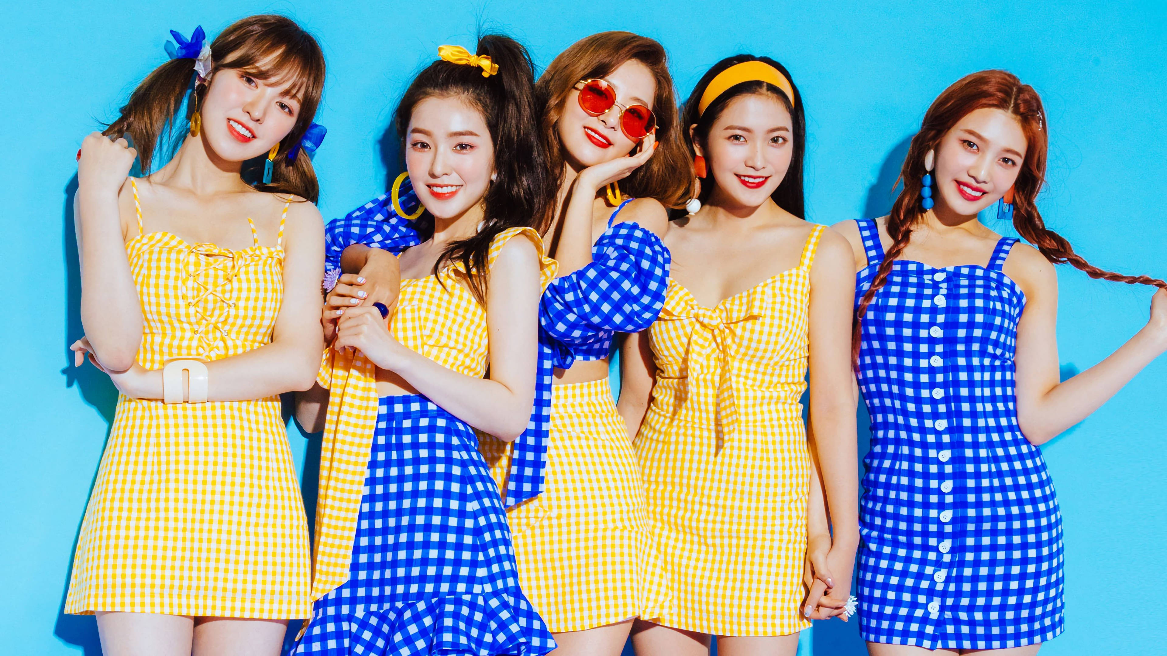 Red Velvet, gingham dresses, yellow and blue, 4K Desktop Wallpaper