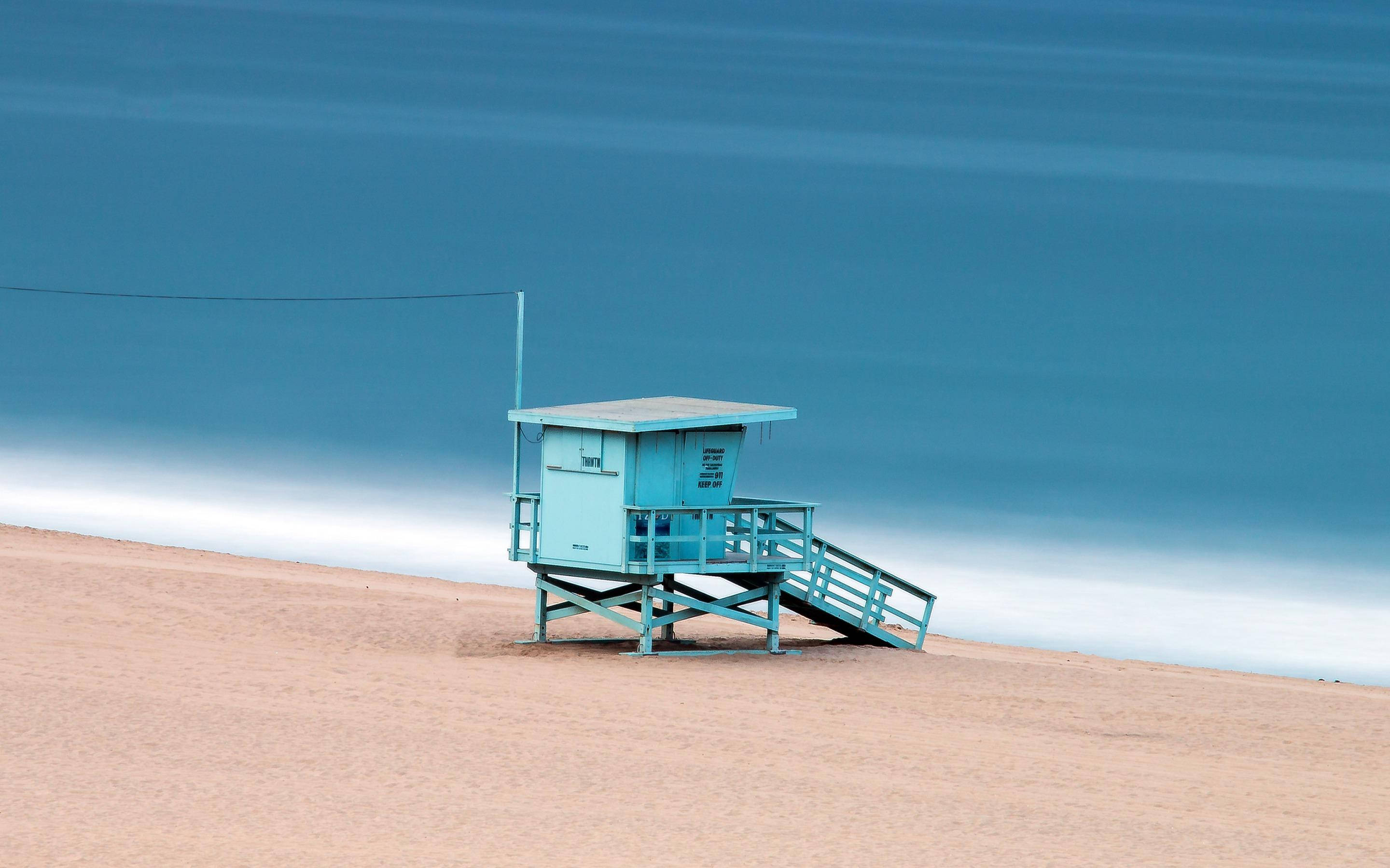 Venice Beach, blue lifeguard tower, turquoise lifeguard tower, 2K Desktop Wallpaper
