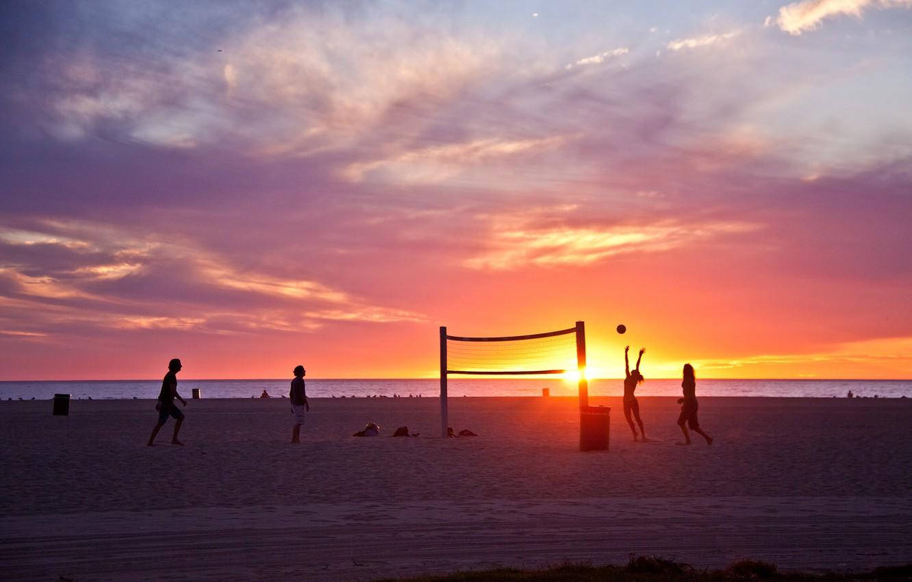 Venice Beach, volleyball, sunset, HD Desktop Wallpaper