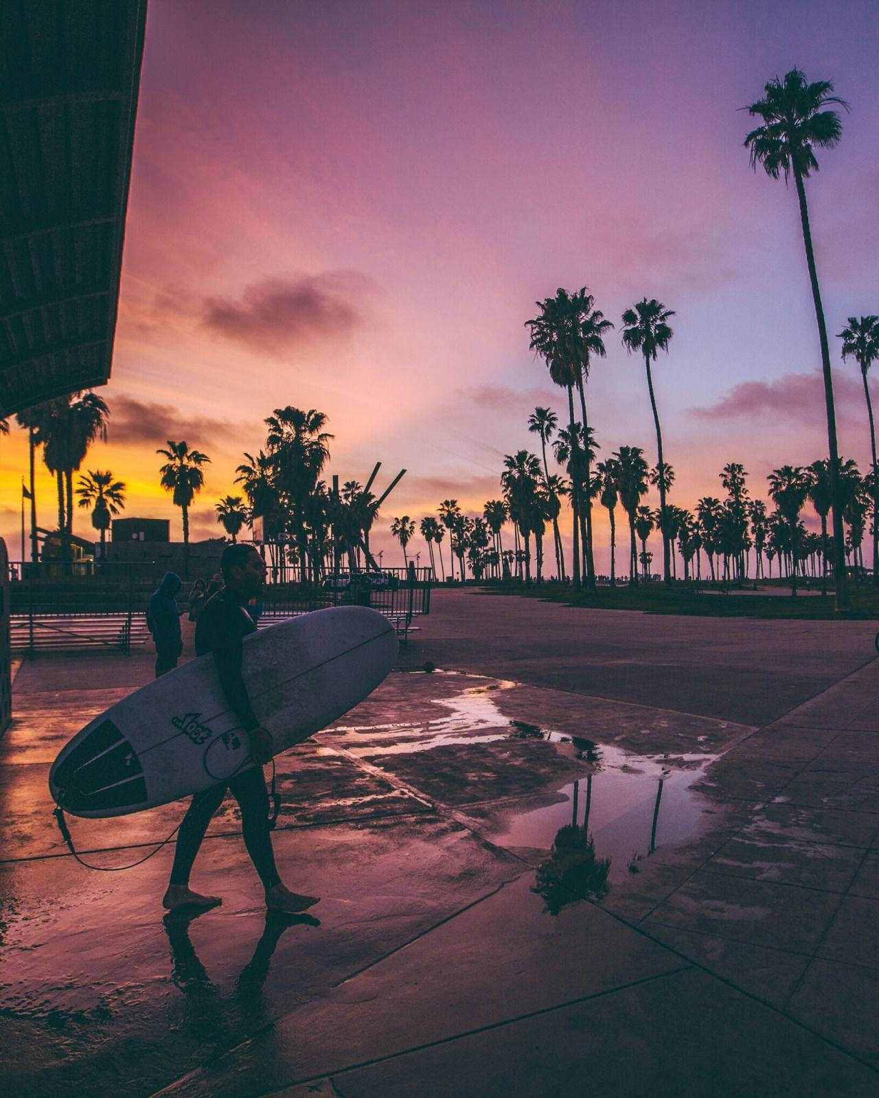 Venice Beach, surfer, sunset, HD Phone Wallpaper