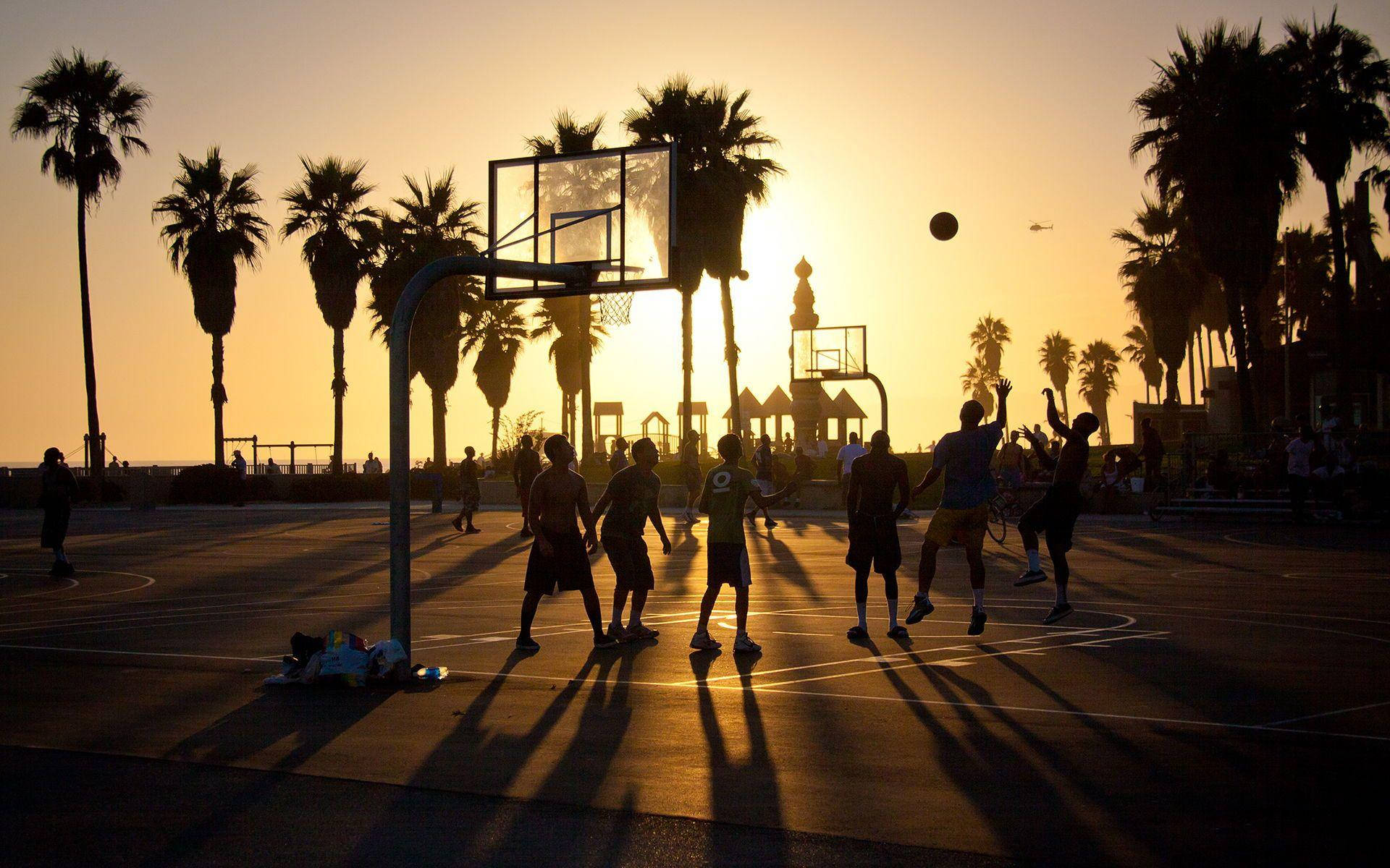 Venice Beach, sunset, basketball court, Full HD Desktop Wallpaper