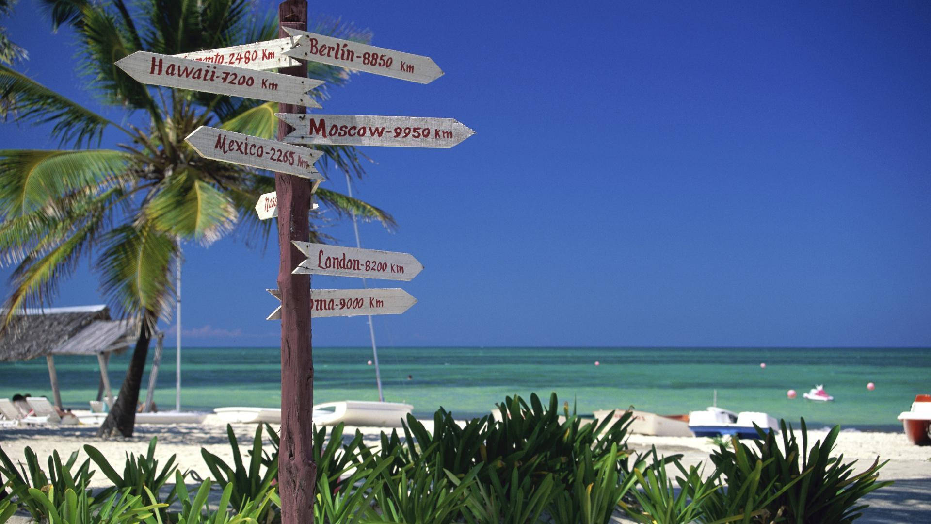 Venice Beach, wooden signpost, tropical beach, Full HD Desktop Wallpaper