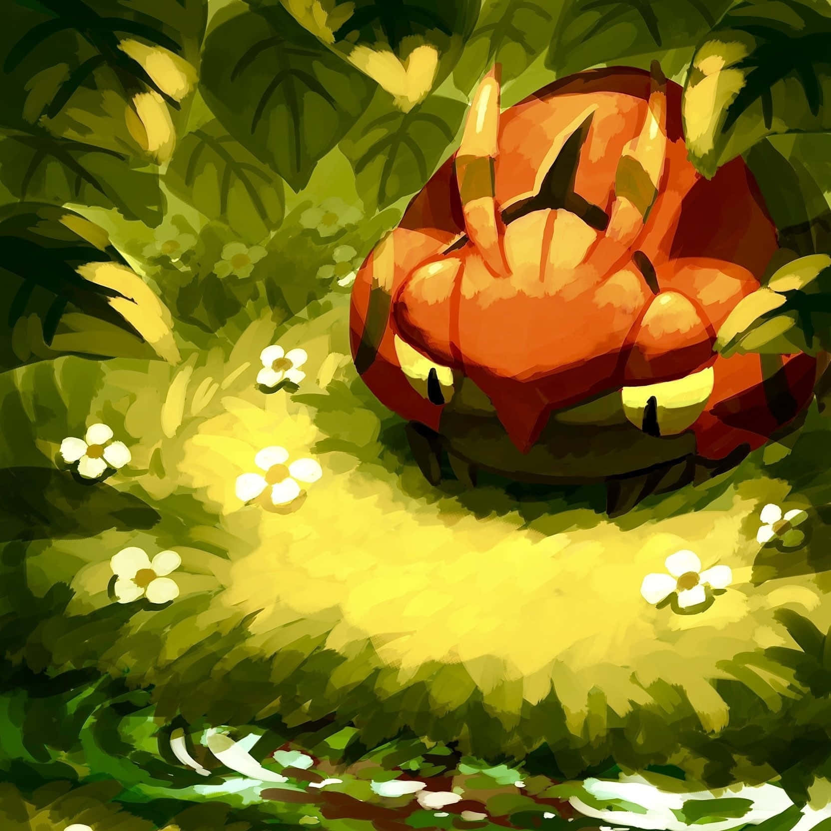 Venipede, flower garden, fiery orange, HD Desktop Wallpaper