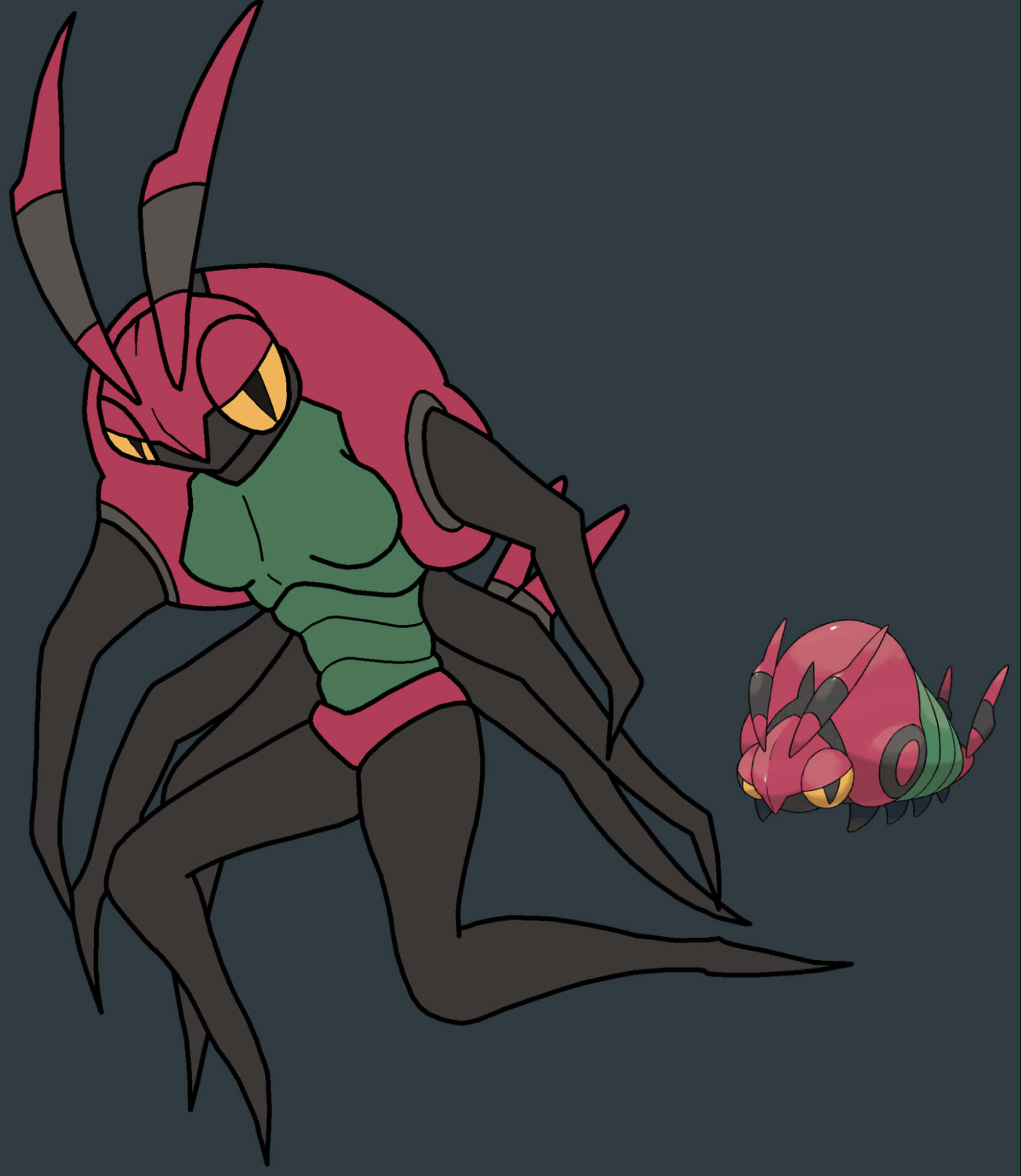 Venipede, glowing yellow eyes, red green coloration, Full HD Phone Wallpaper